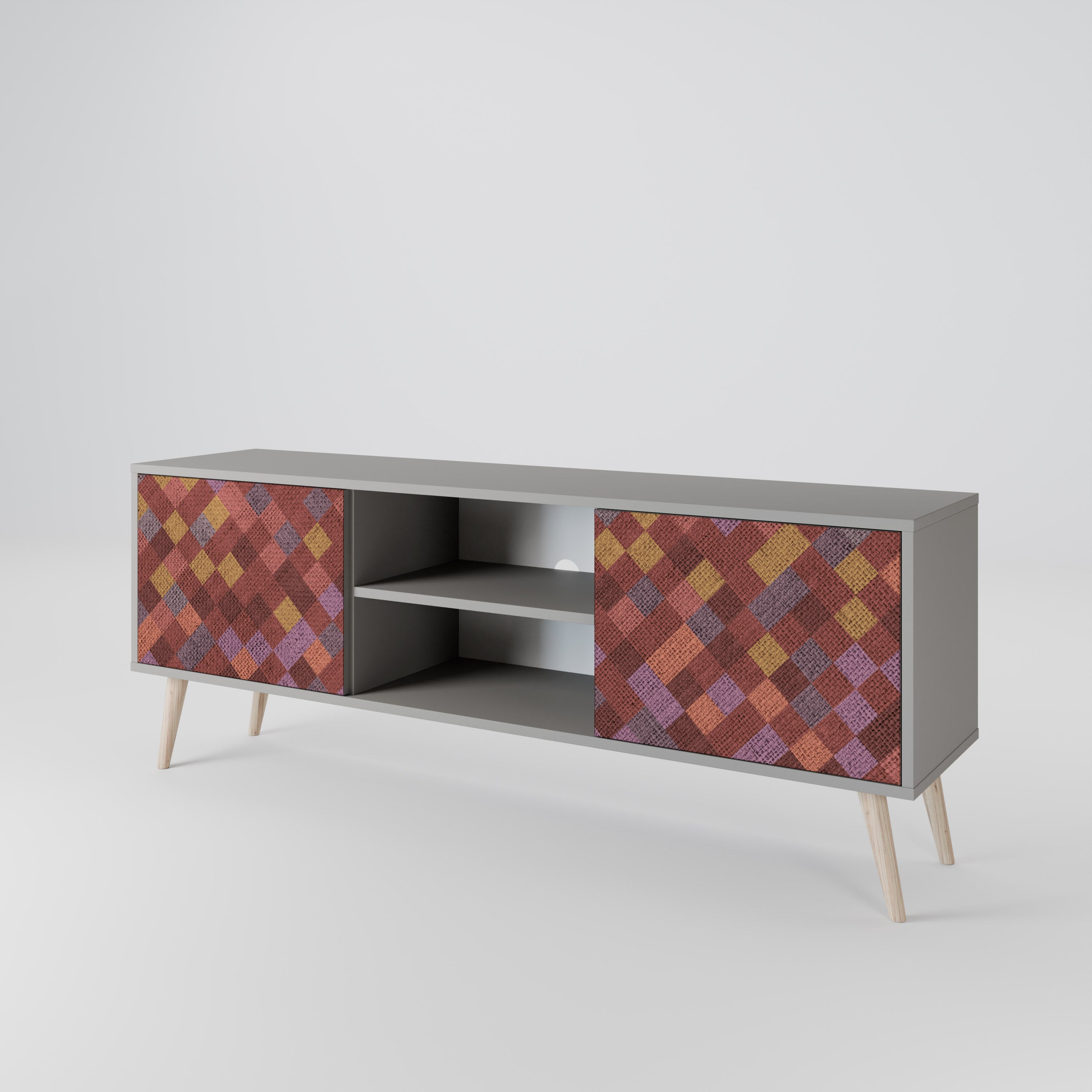 PAINTED SQUARES 2-Door TV Stand in Grey Finish