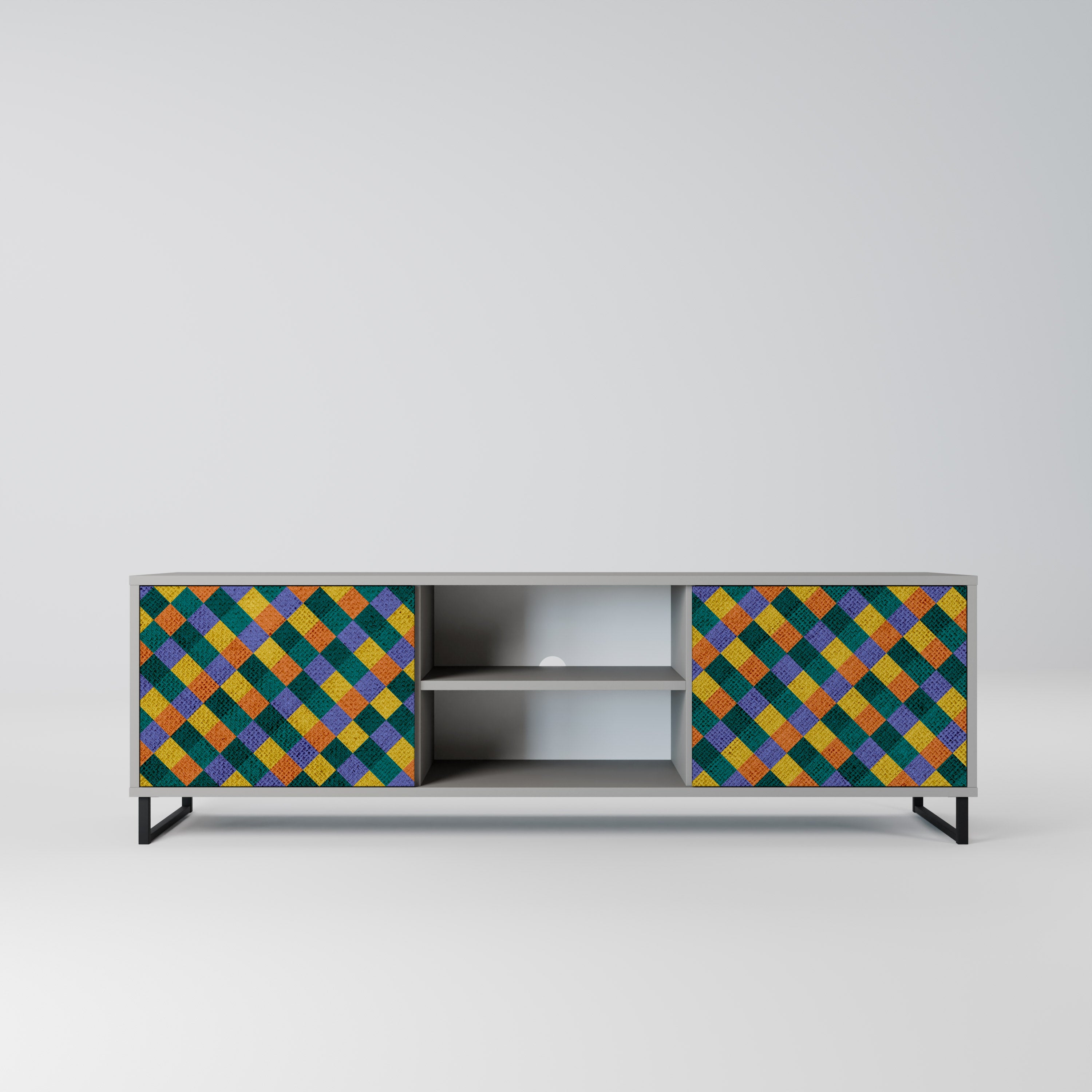 PAINTED SQUARES MIX 2-Door TV Stand in Grey Finish