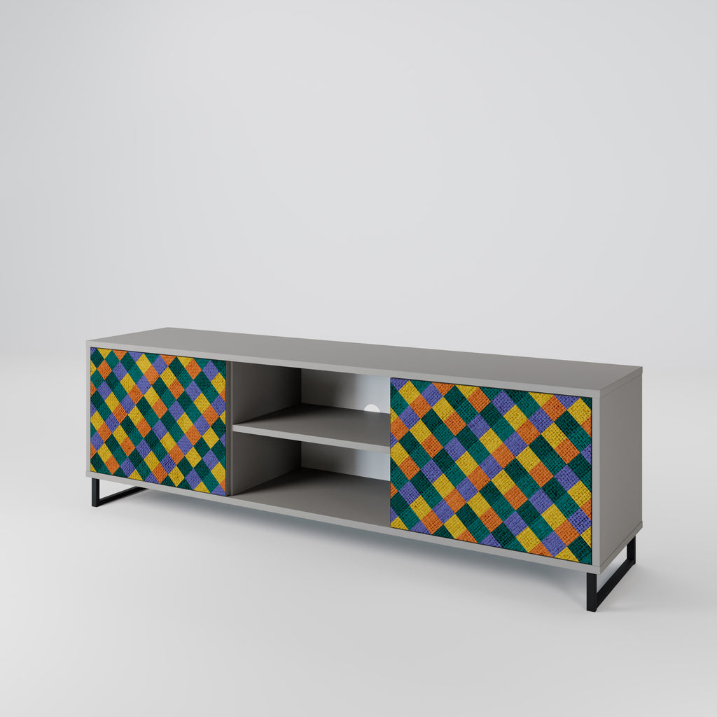 PAINTED SQUARES MIX 2-Door TV Stand in Grey Finish
