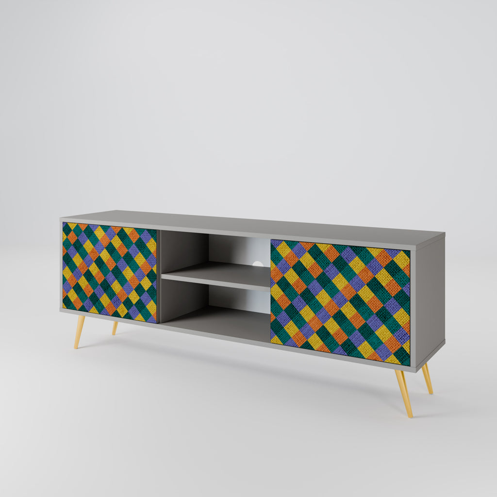 PAINTED SQUARES MIX 2-Door TV Stand in Grey Finish