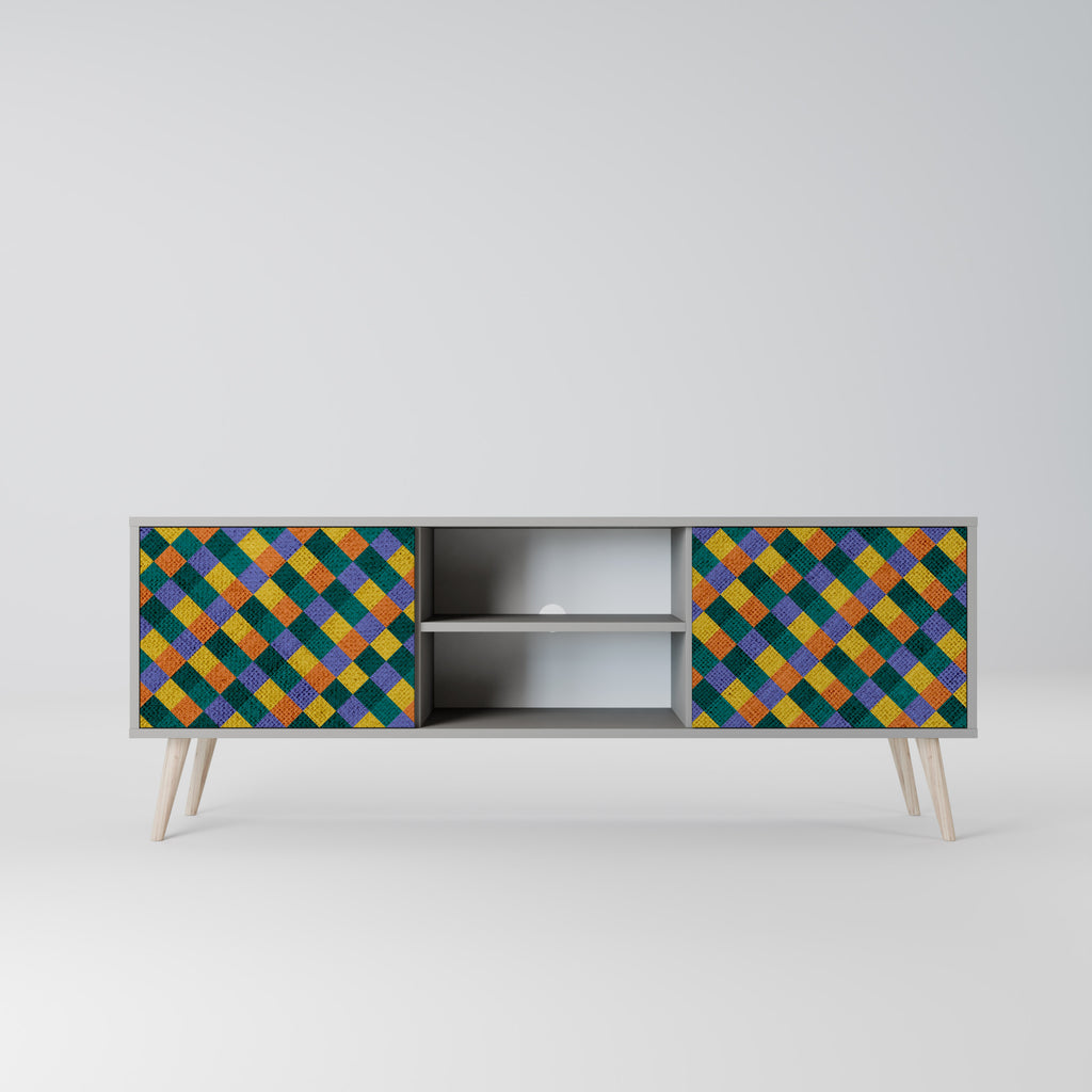 PAINTED SQUARES MIX 2-Door TV Stand in Grey Finish