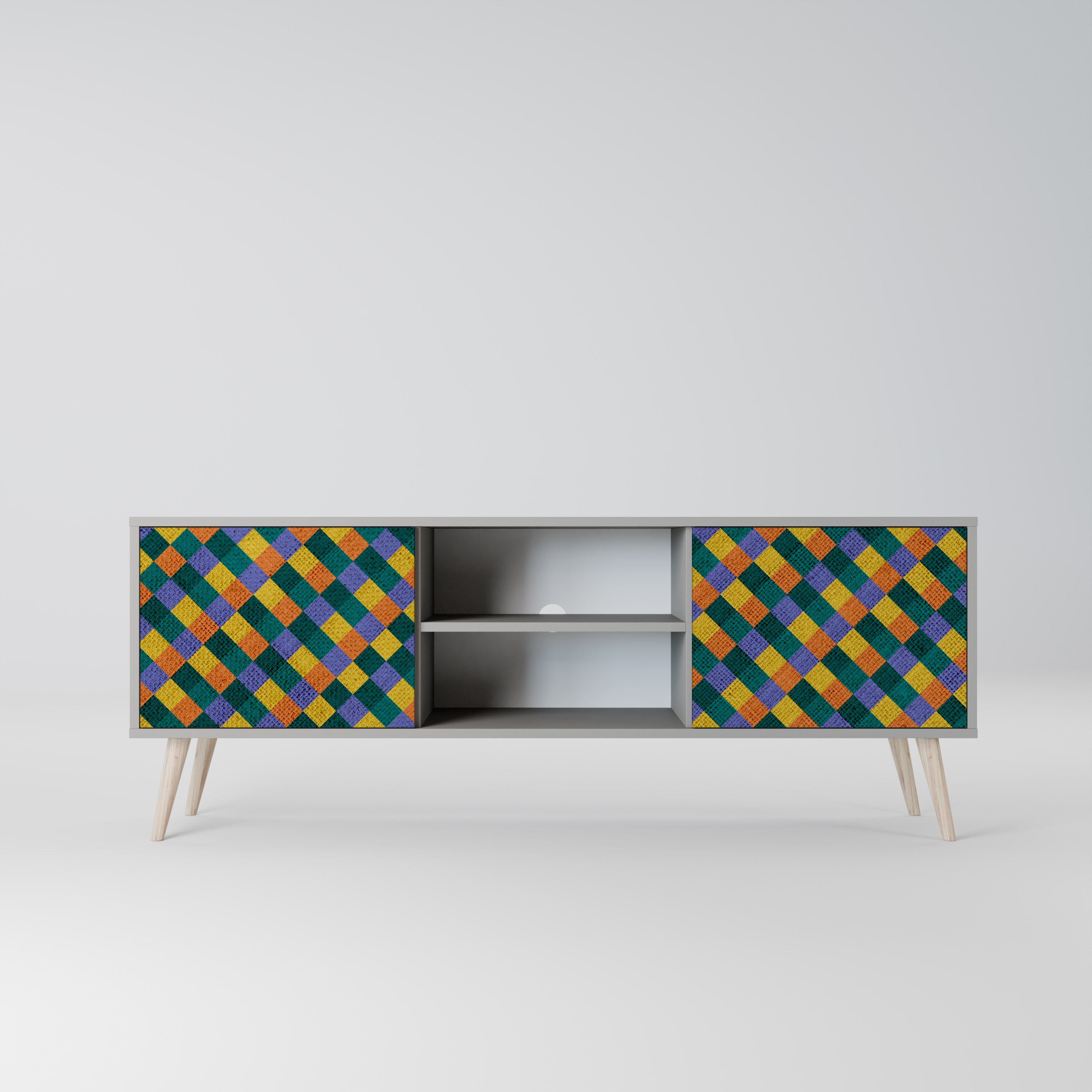 PAINTED SQUARES MIX 2-Door TV Stand in Grey Finish