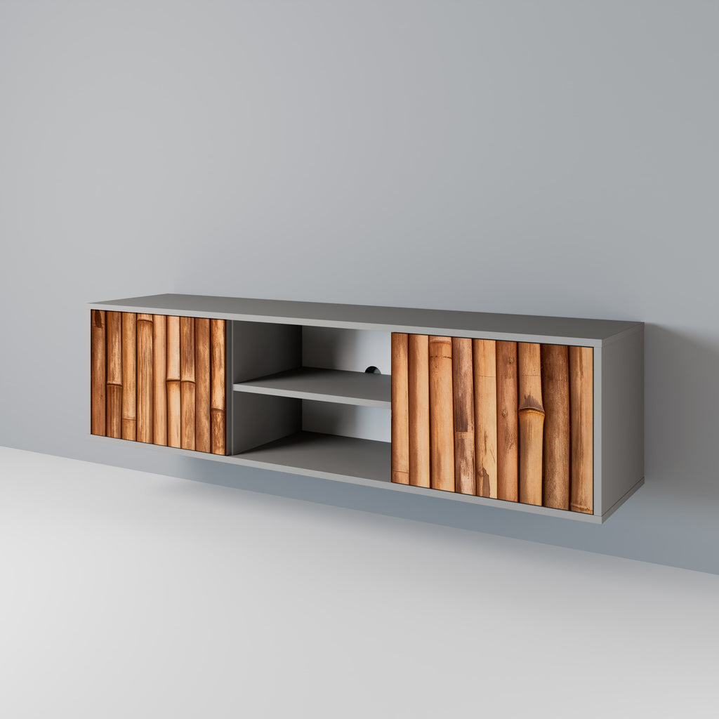 NATURAL WOOD 2-Door TV Stand in Grey Finish