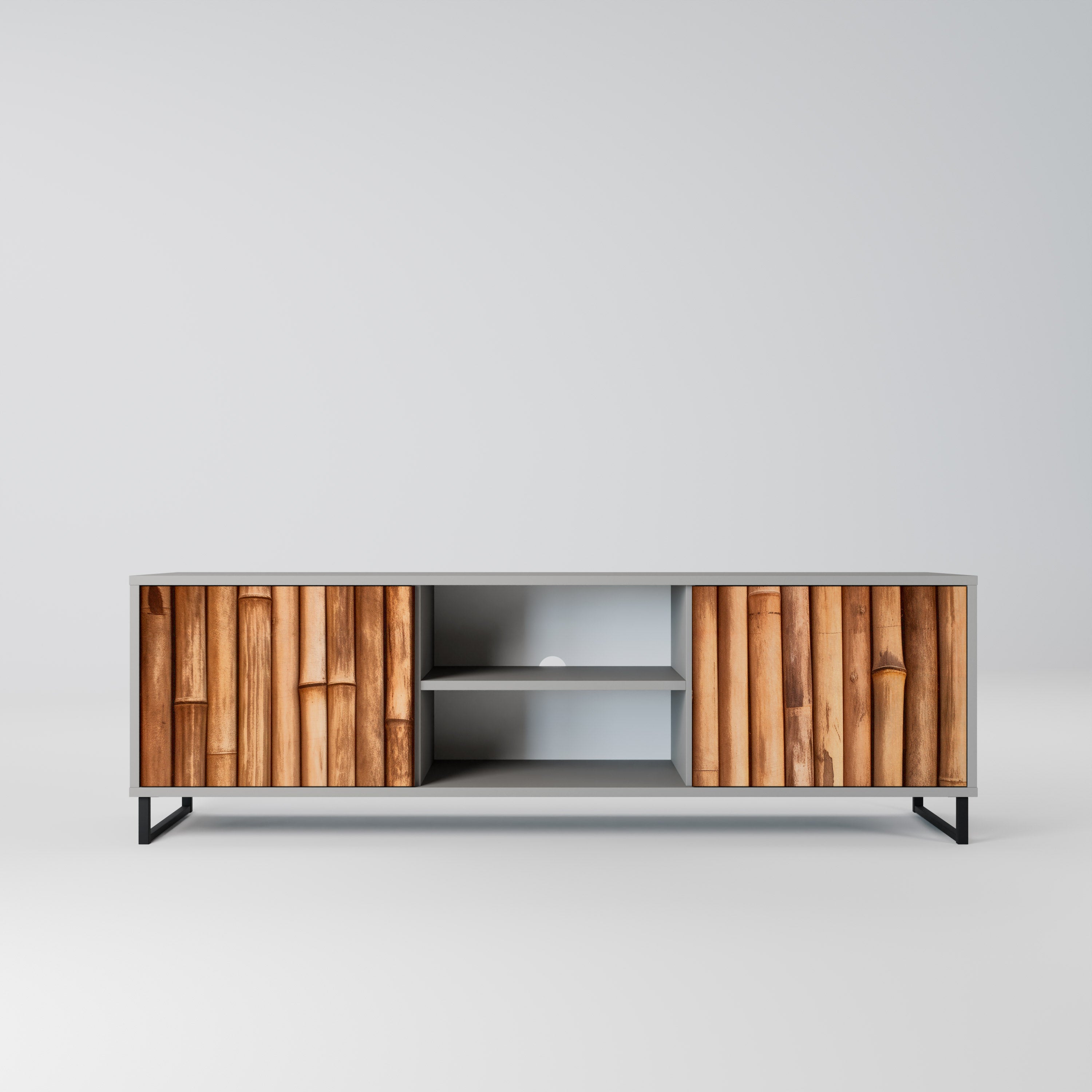 NATURAL WOOD 2-Door TV Stand in Grey Finish