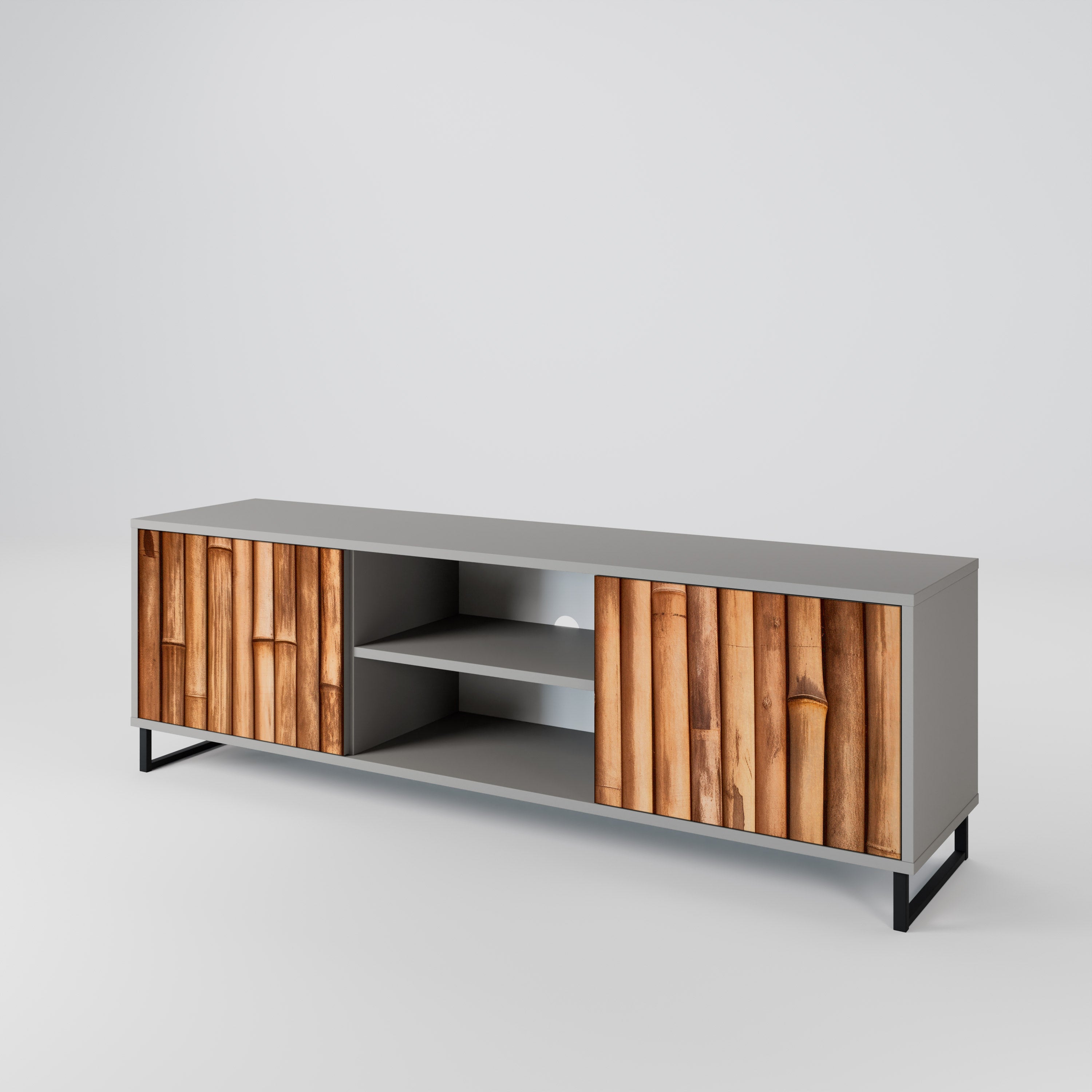 NATURAL WOOD 2-Door TV Stand in Grey Finish