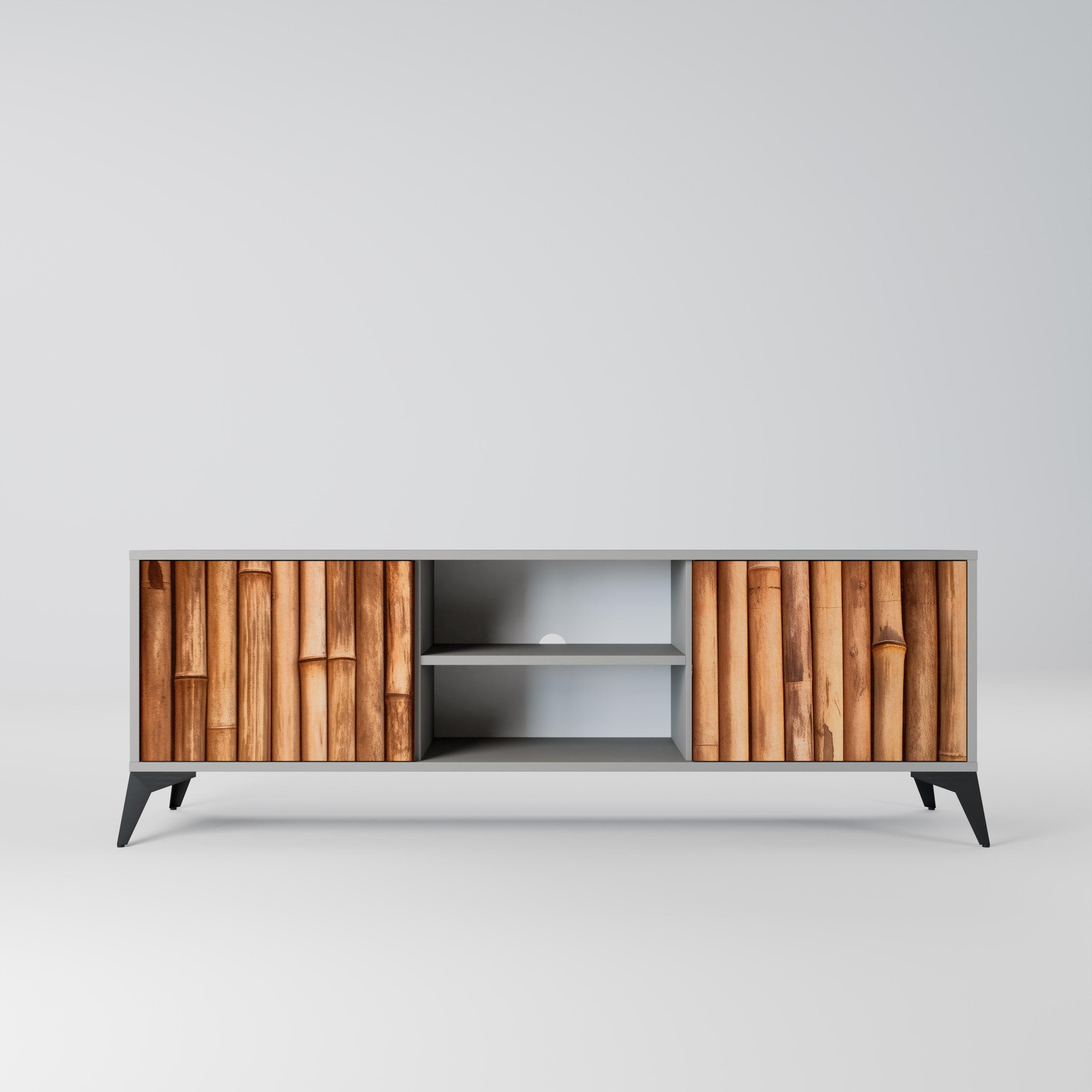 NATURAL WOOD 2-Door TV Stand in Grey Finish