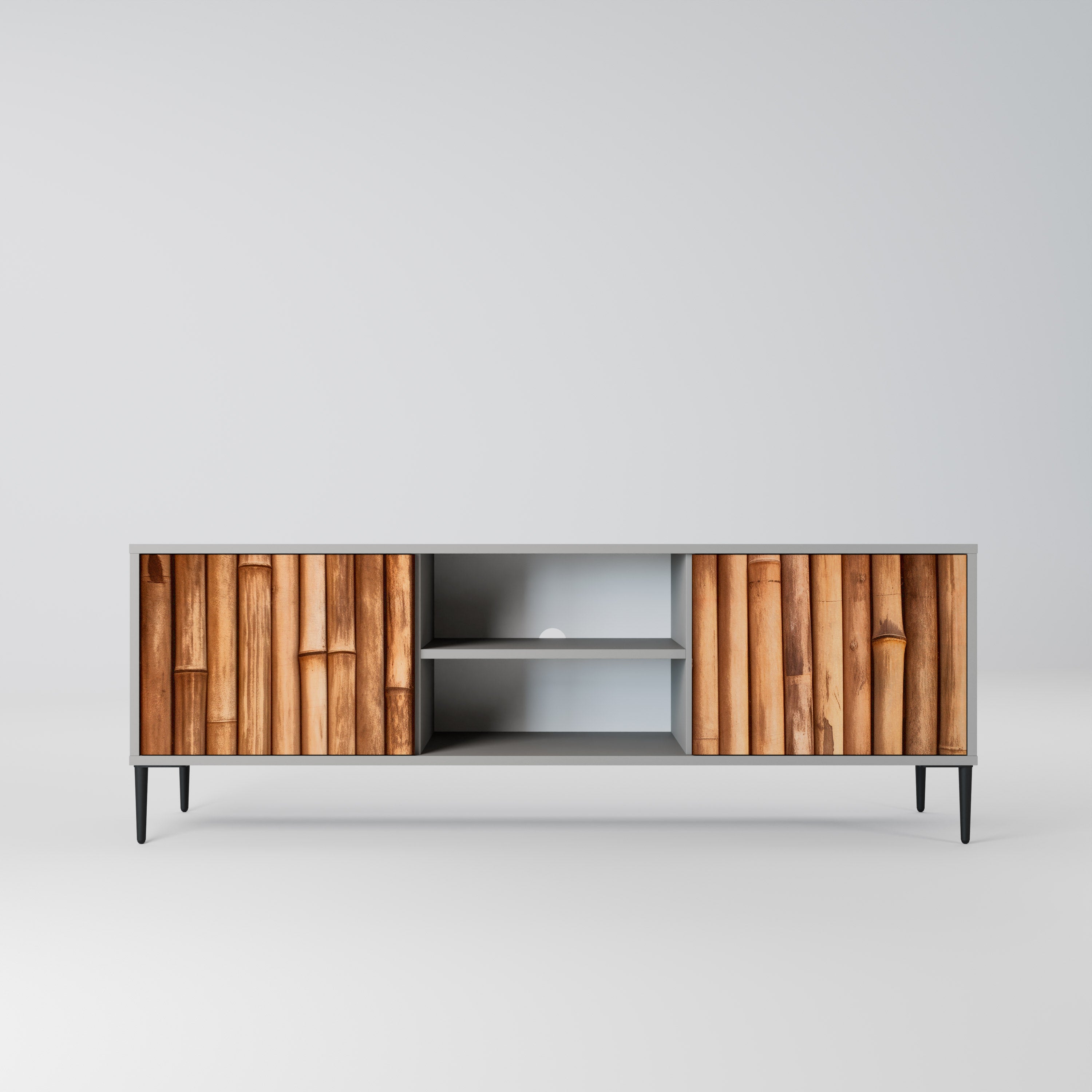 NATURAL WOOD 2-Door TV Stand in Grey Finish