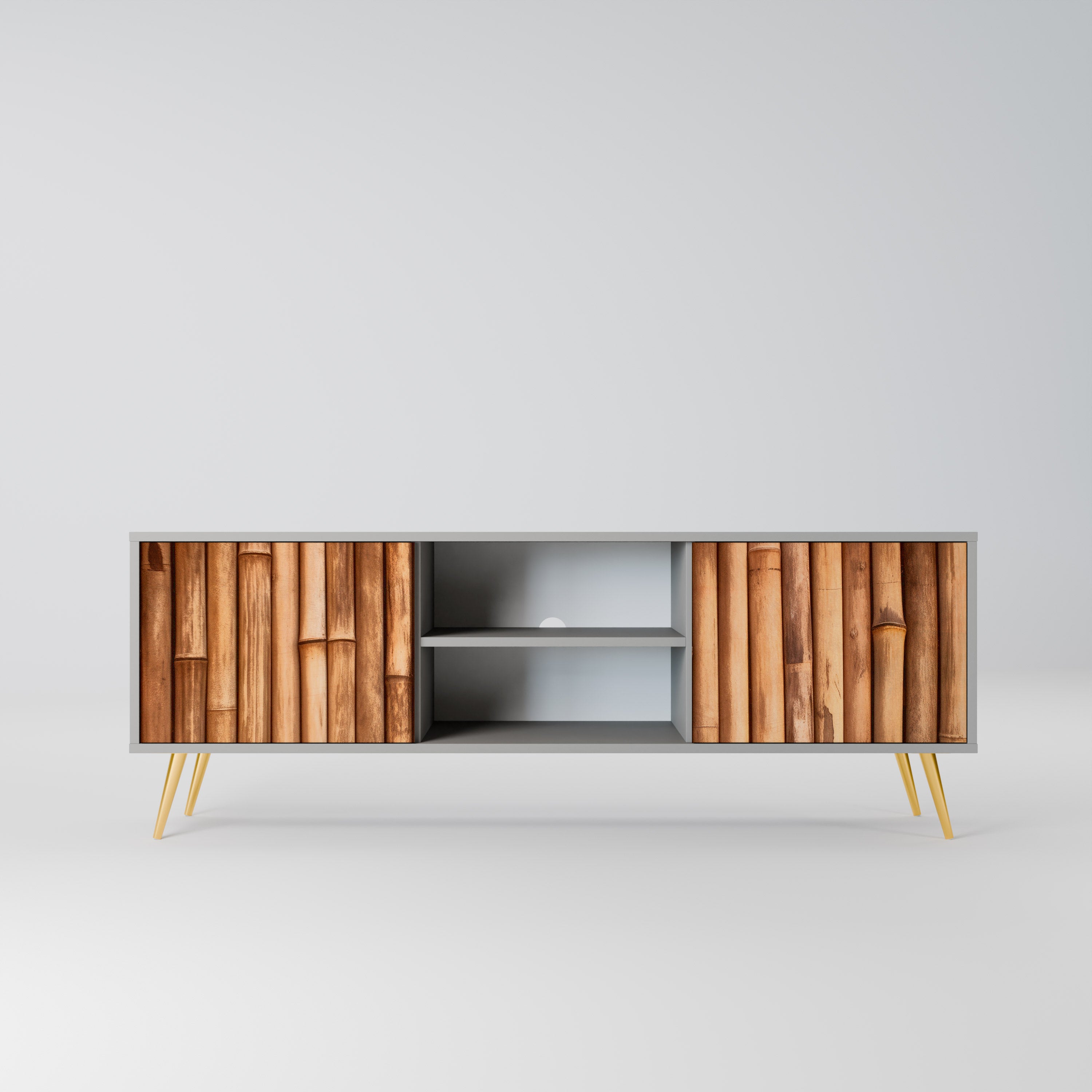 NATURAL WOOD 2-Door TV Stand in Grey Finish