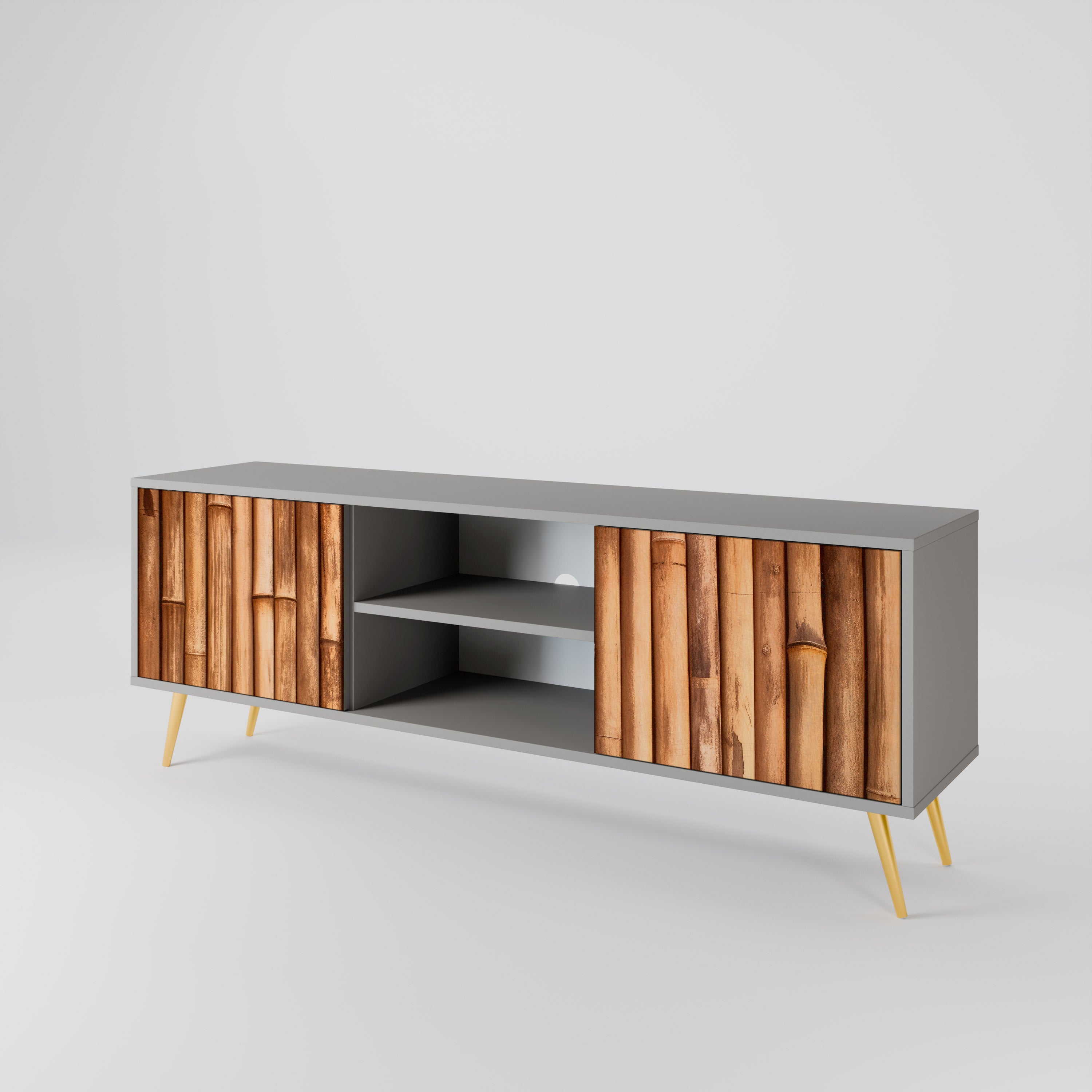 NATURAL WOOD 2-Door TV Stand in Grey Finish