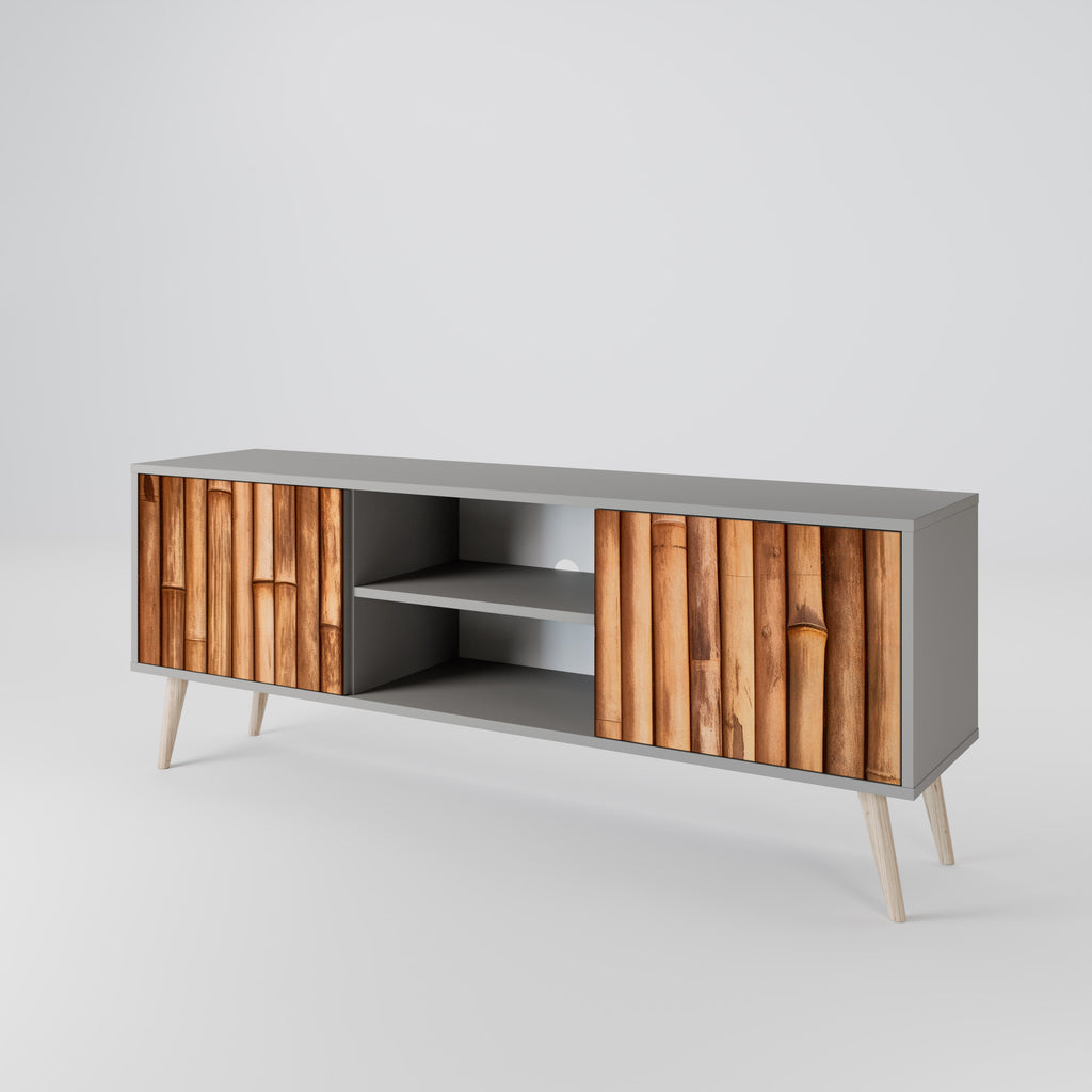 NATURAL WOOD 2-Door TV Stand in Grey Finish