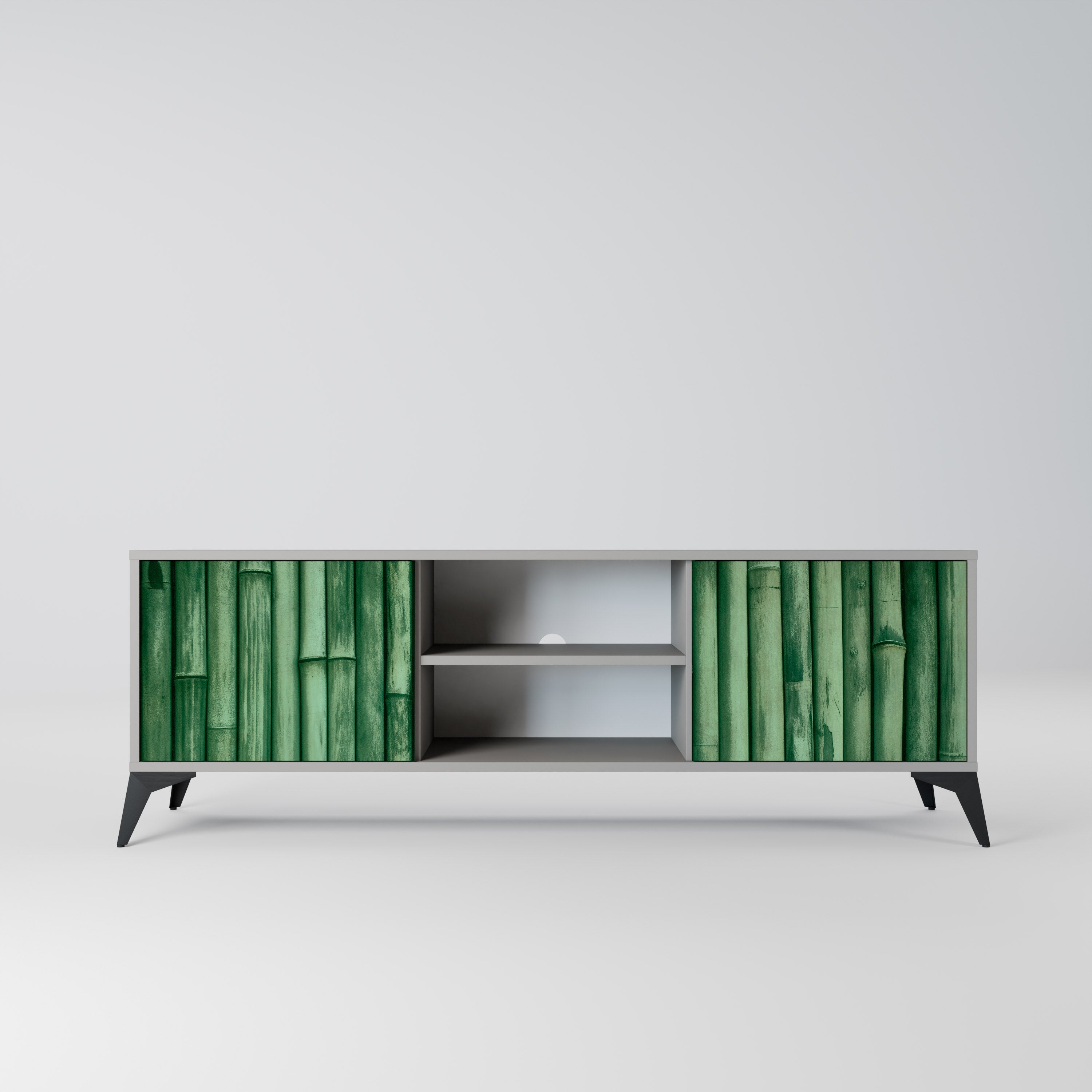 NATURAL GREEN 2-Door TV Stand in Grey Finish