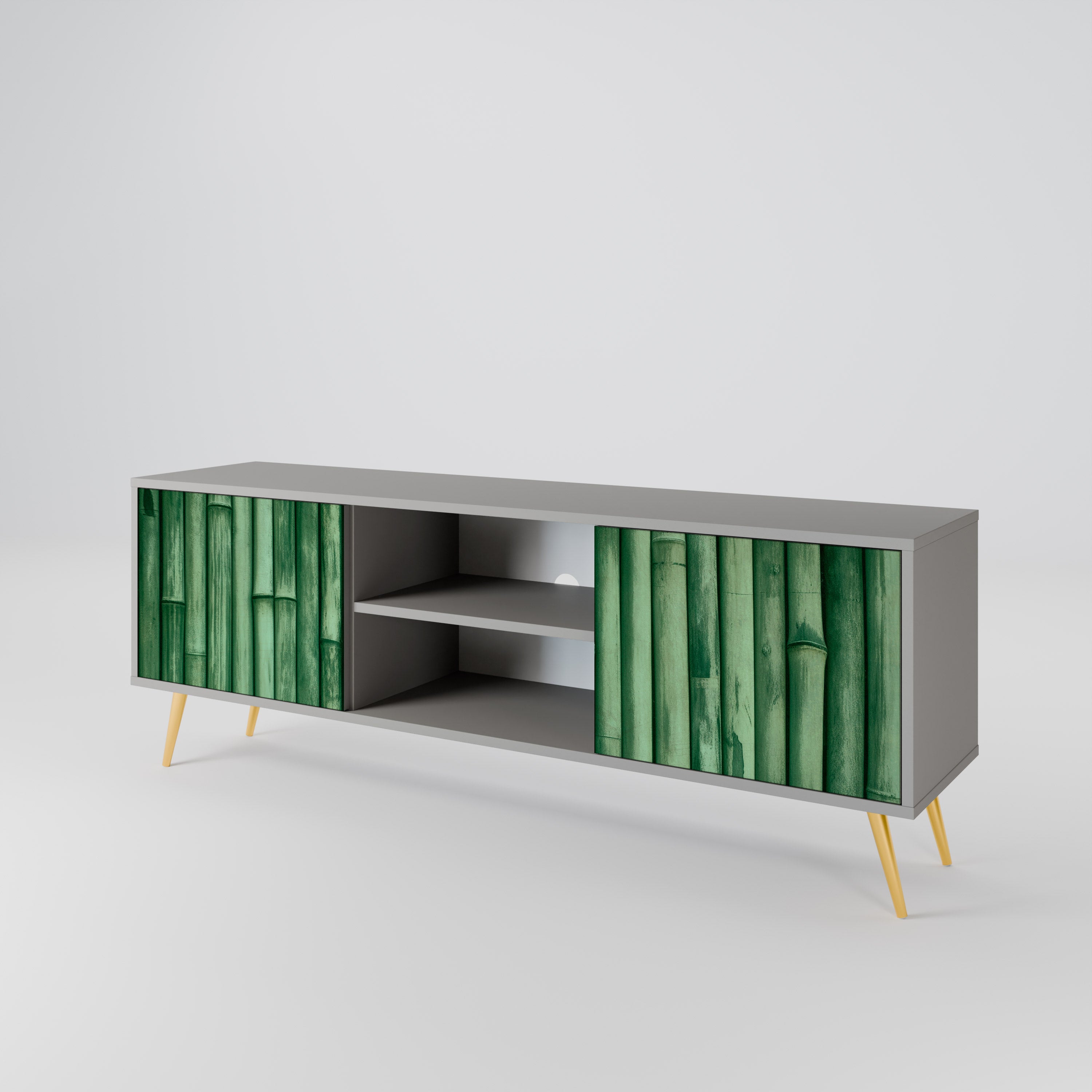 NATURAL GREEN 2-Door TV Stand in Grey Finish