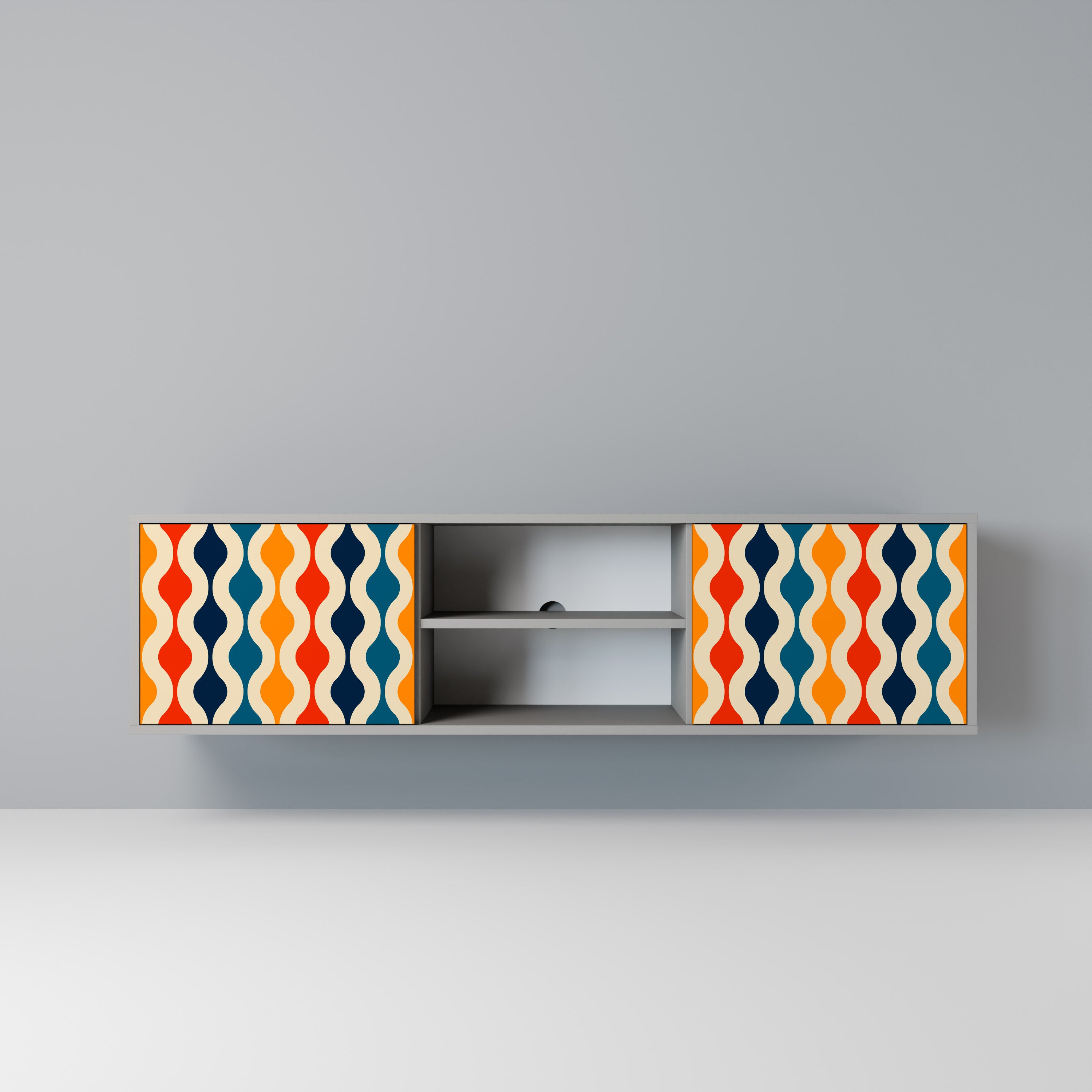 COLORFUL NOSTALGIA 2-Door TV Stand in Grey Finish