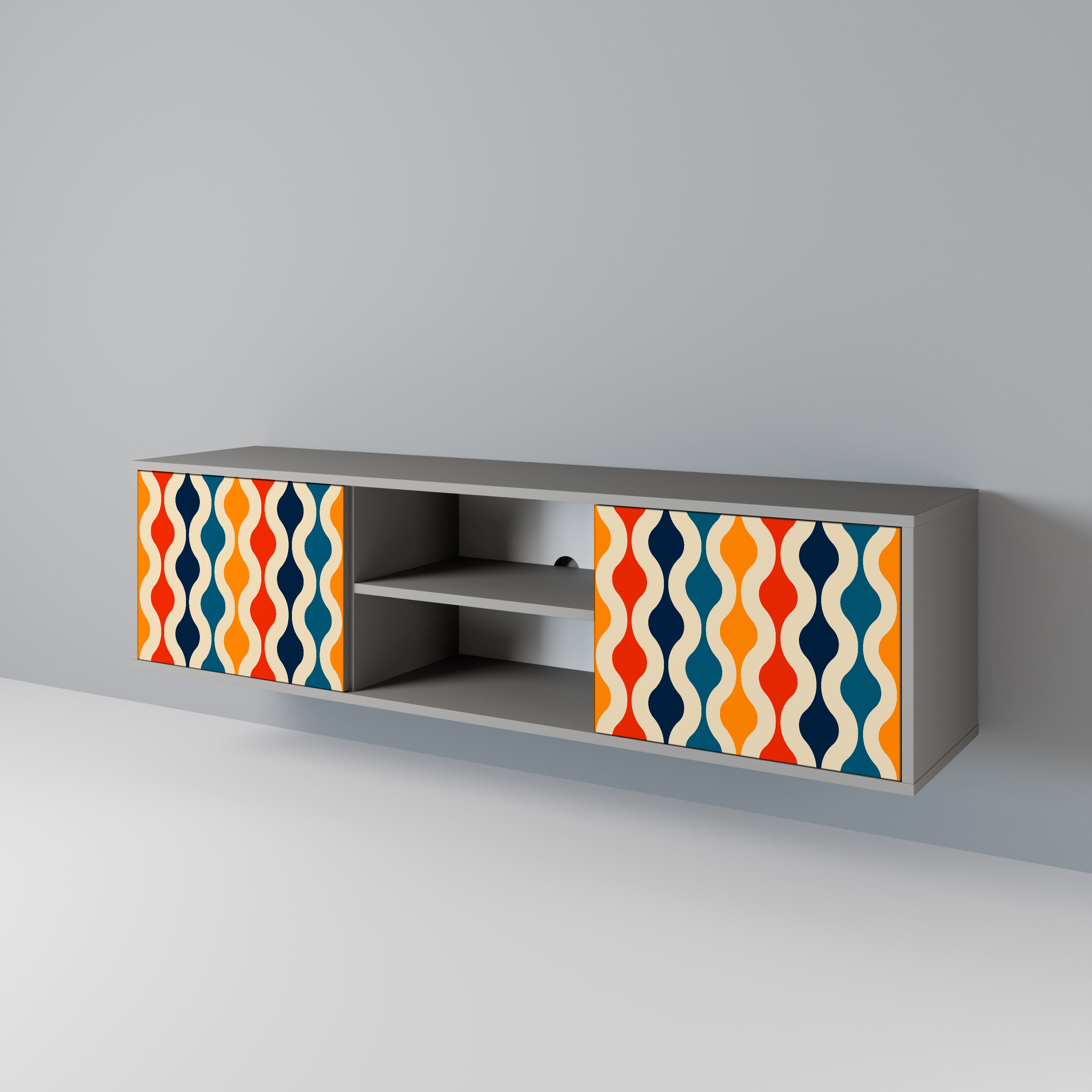 COLORFUL NOSTALGIA 2-Door TV Stand in Grey Finish
