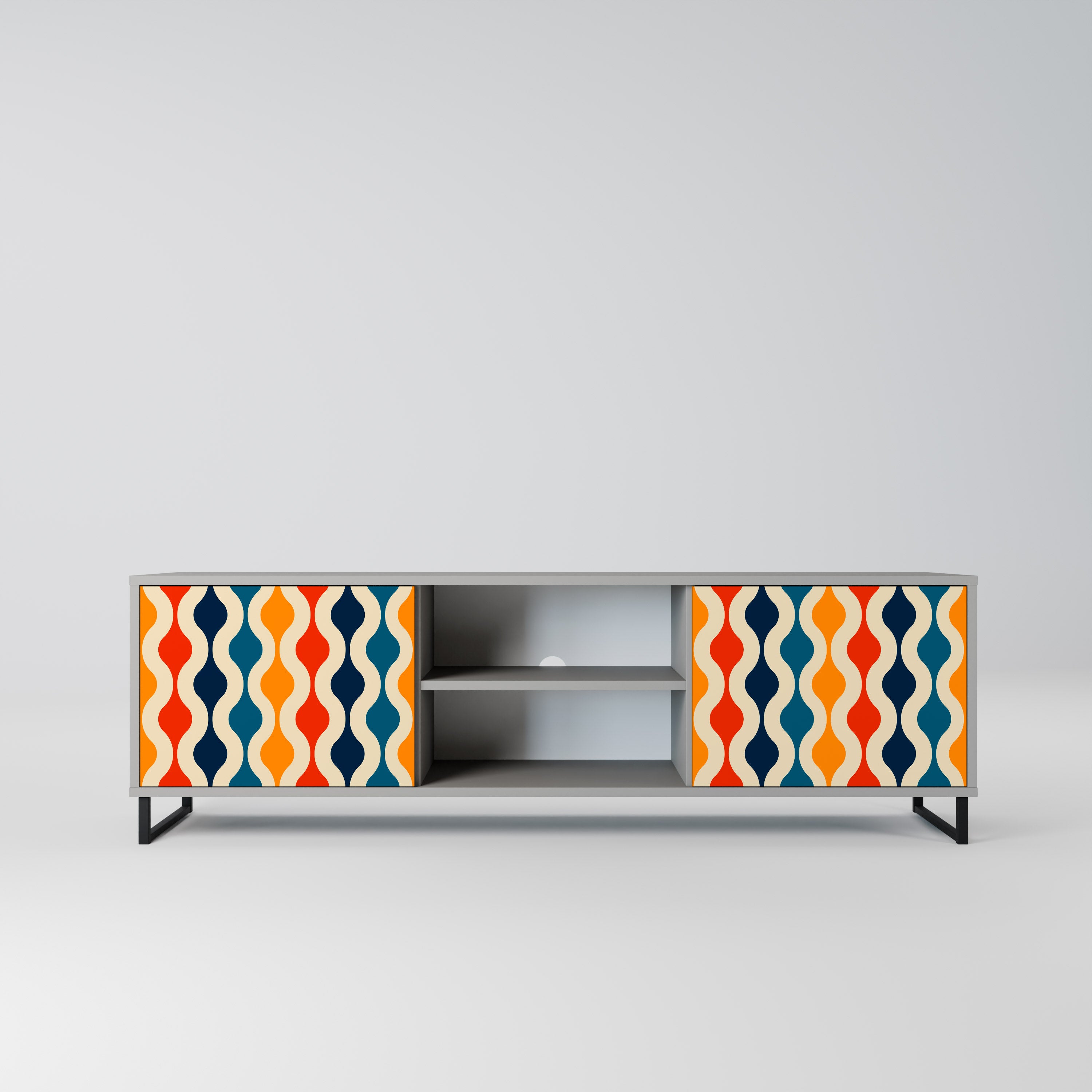 COLORFUL NOSTALGIA 2-Door TV Stand in Grey Finish