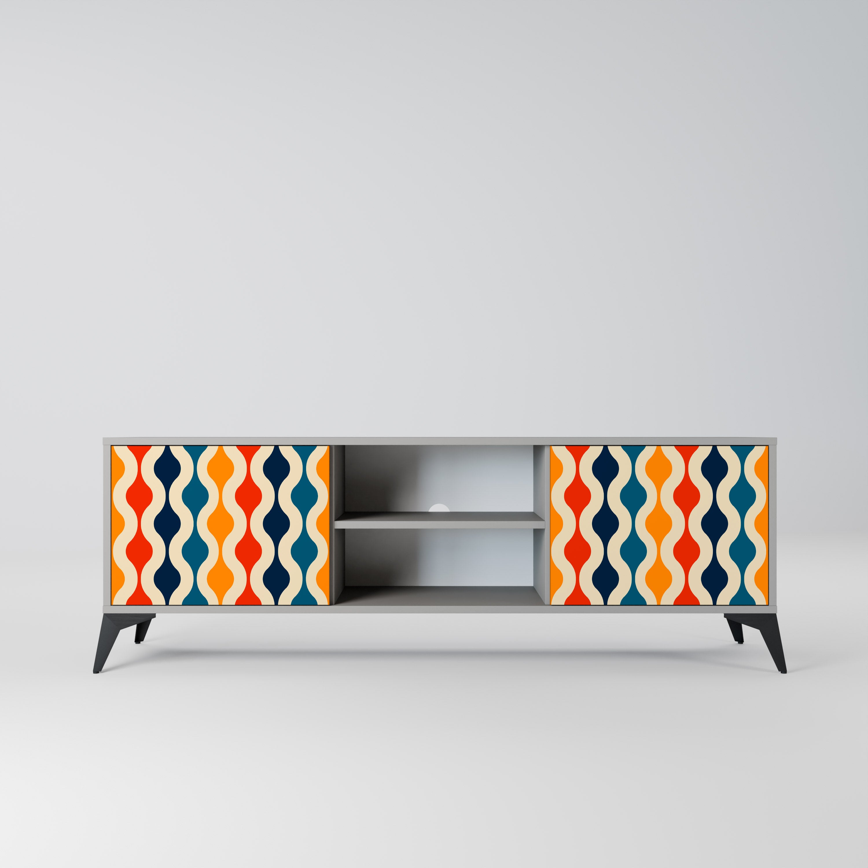 COLORFUL NOSTALGIA 2-Door TV Stand in Grey Finish