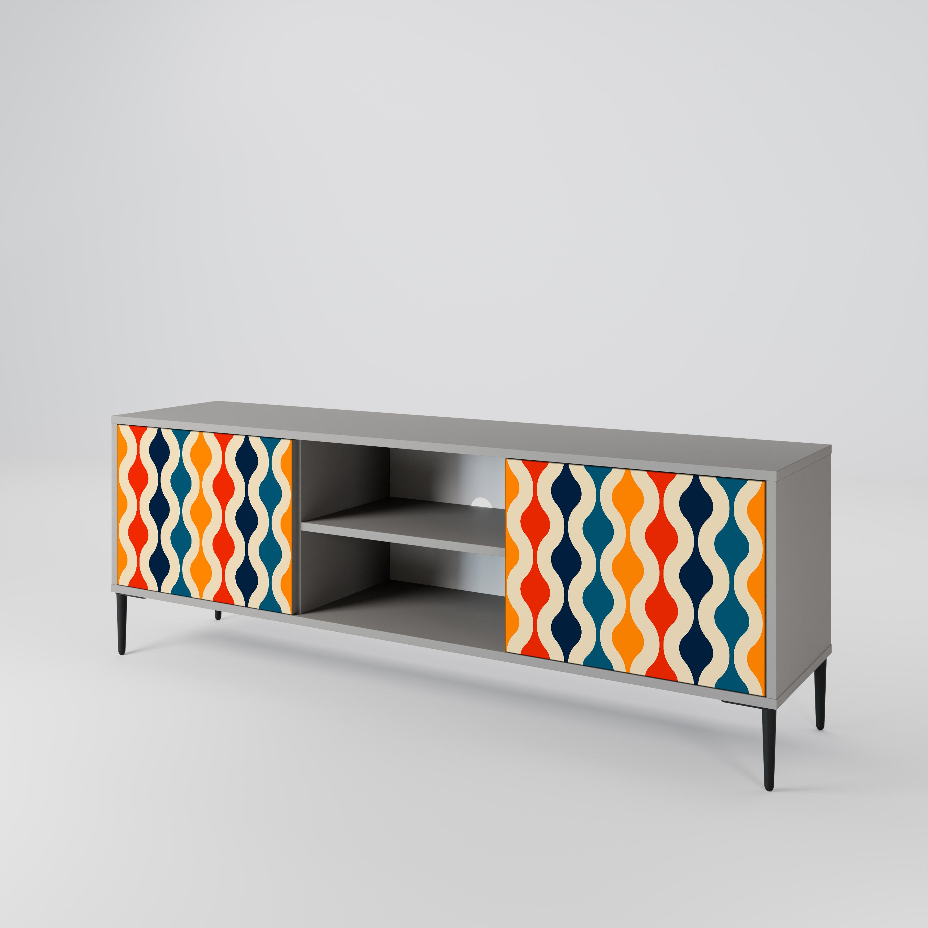 COLORFUL NOSTALGIA 2-Door TV Stand in Grey Finish
