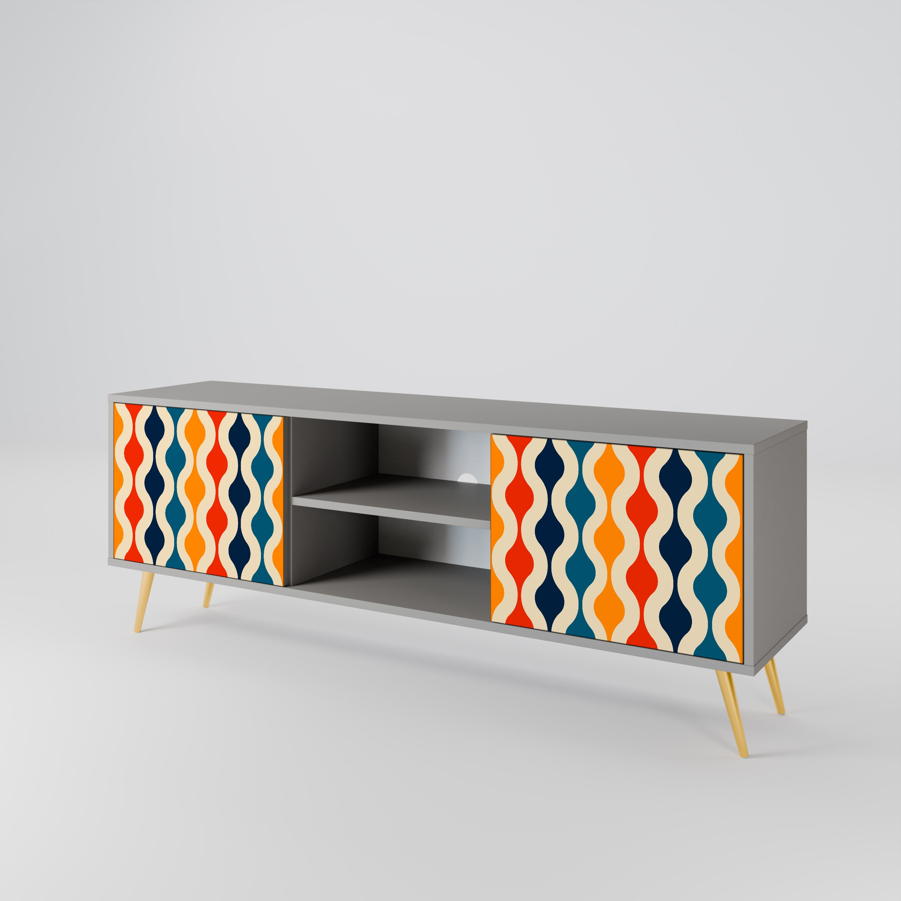 COLORFUL NOSTALGIA 2-Door TV Stand in Grey Finish