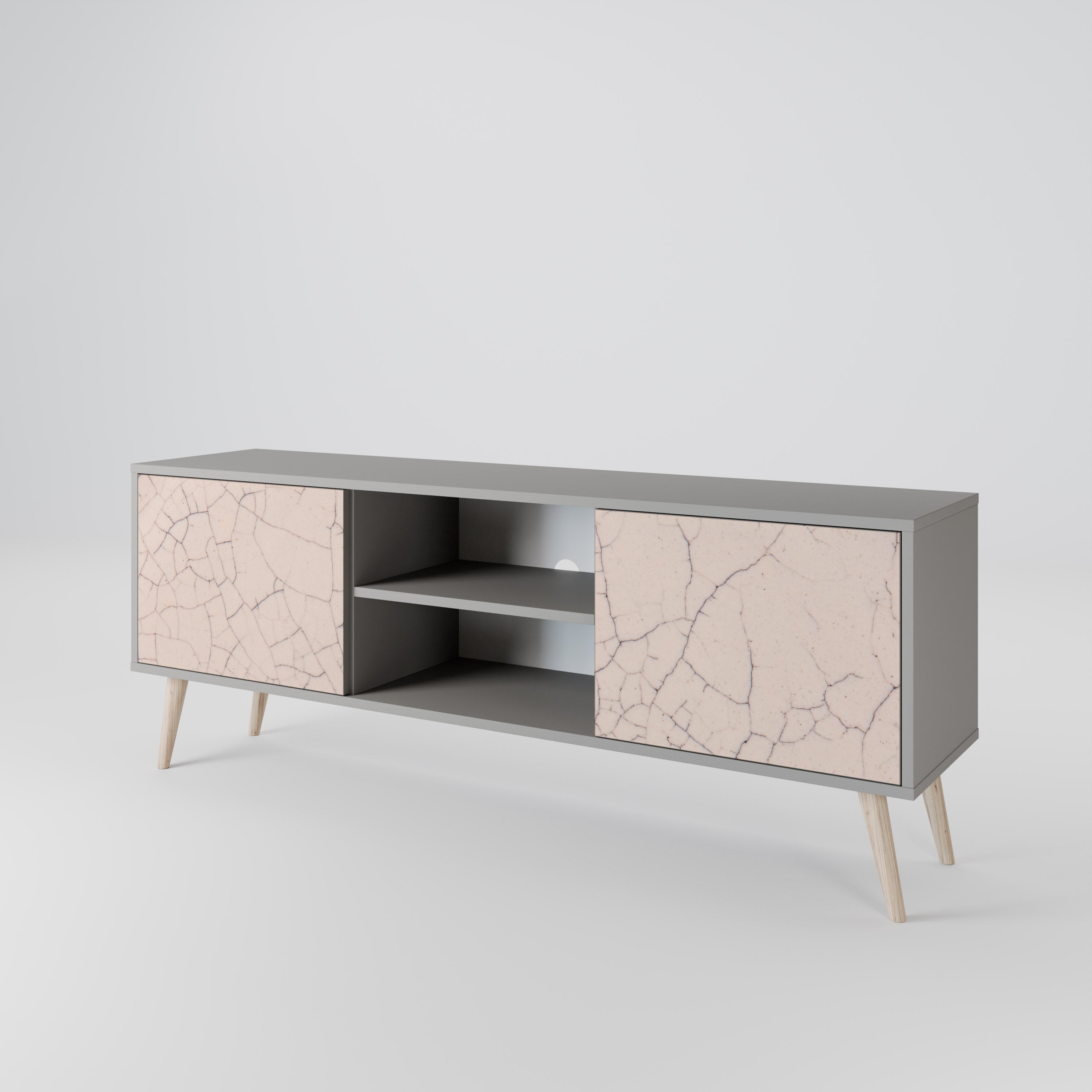 CERAMIC TEXTURE 2-Door TV Stand in Grey Finish