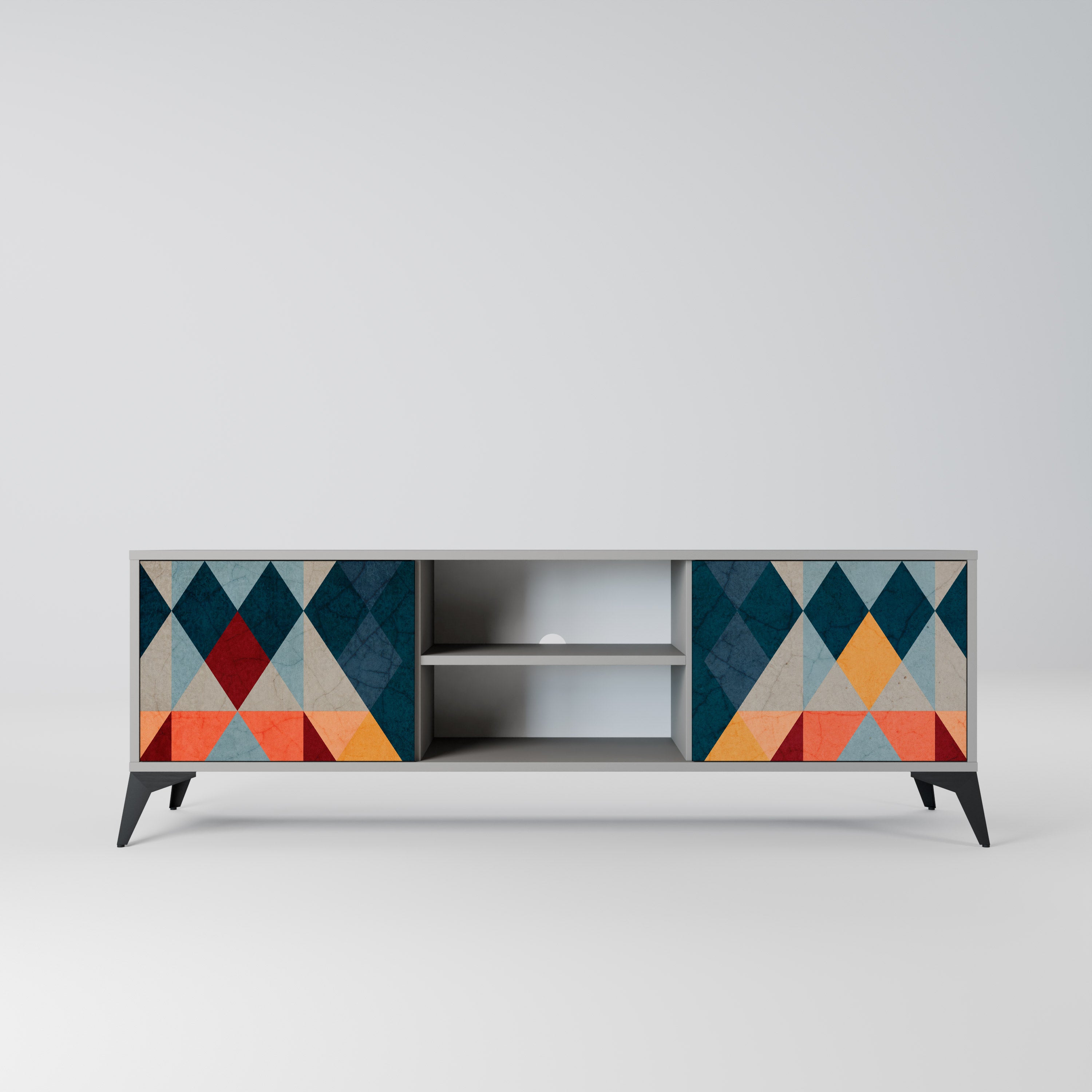 CRACKED ILLUSION 2-Door TV Stand in Grey Finish