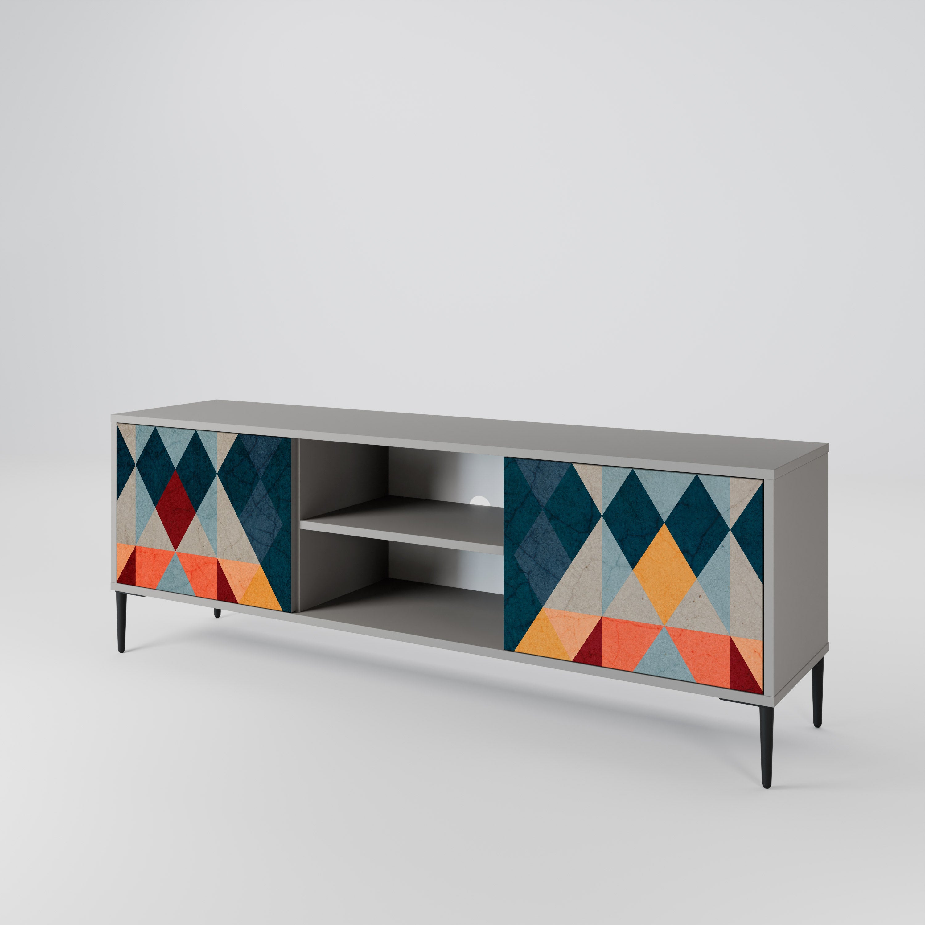 CRACKED ILLUSION 2-Door TV Stand in Grey Finish