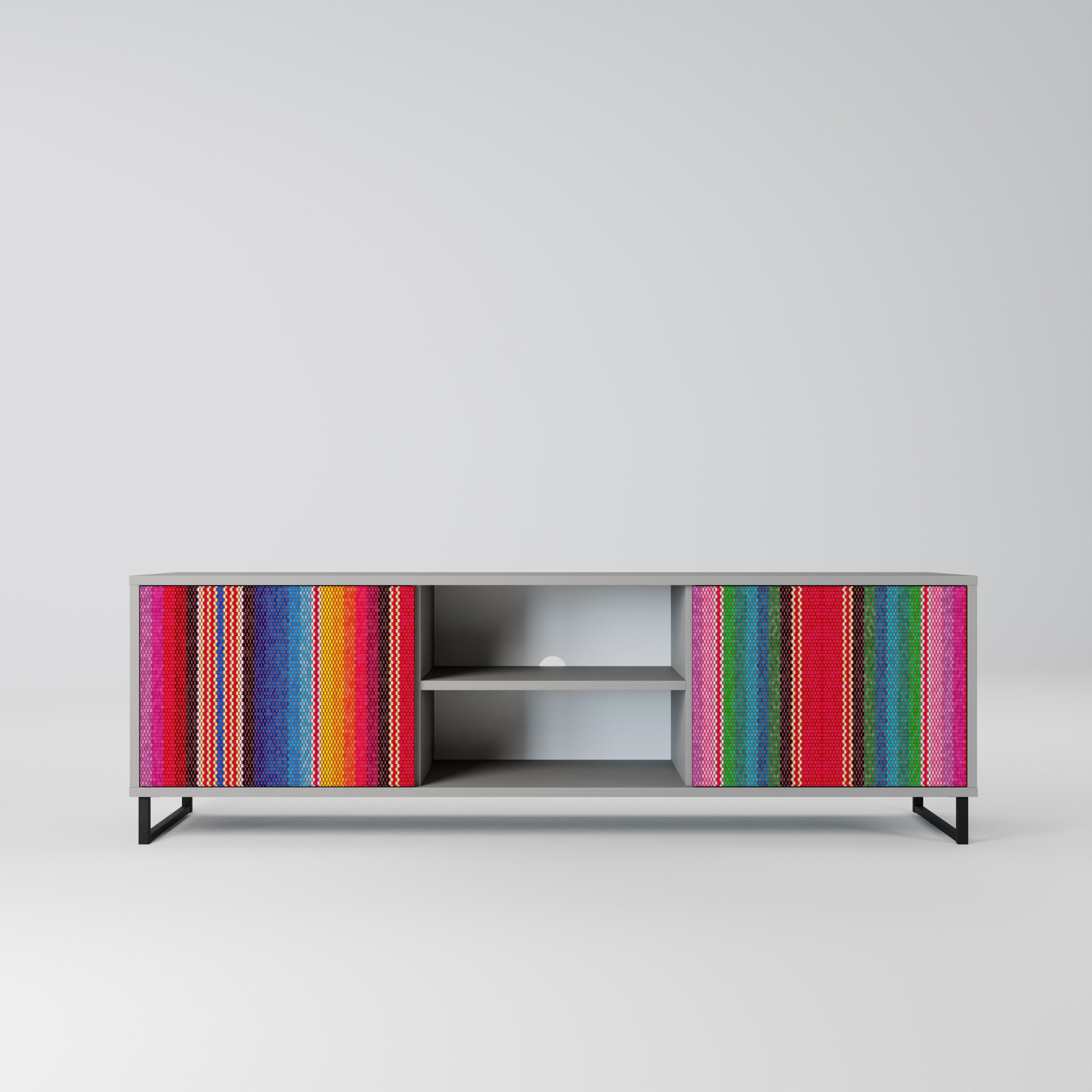 ETHNIC MEXICAN 2-Door TV Stand in Grey Finish