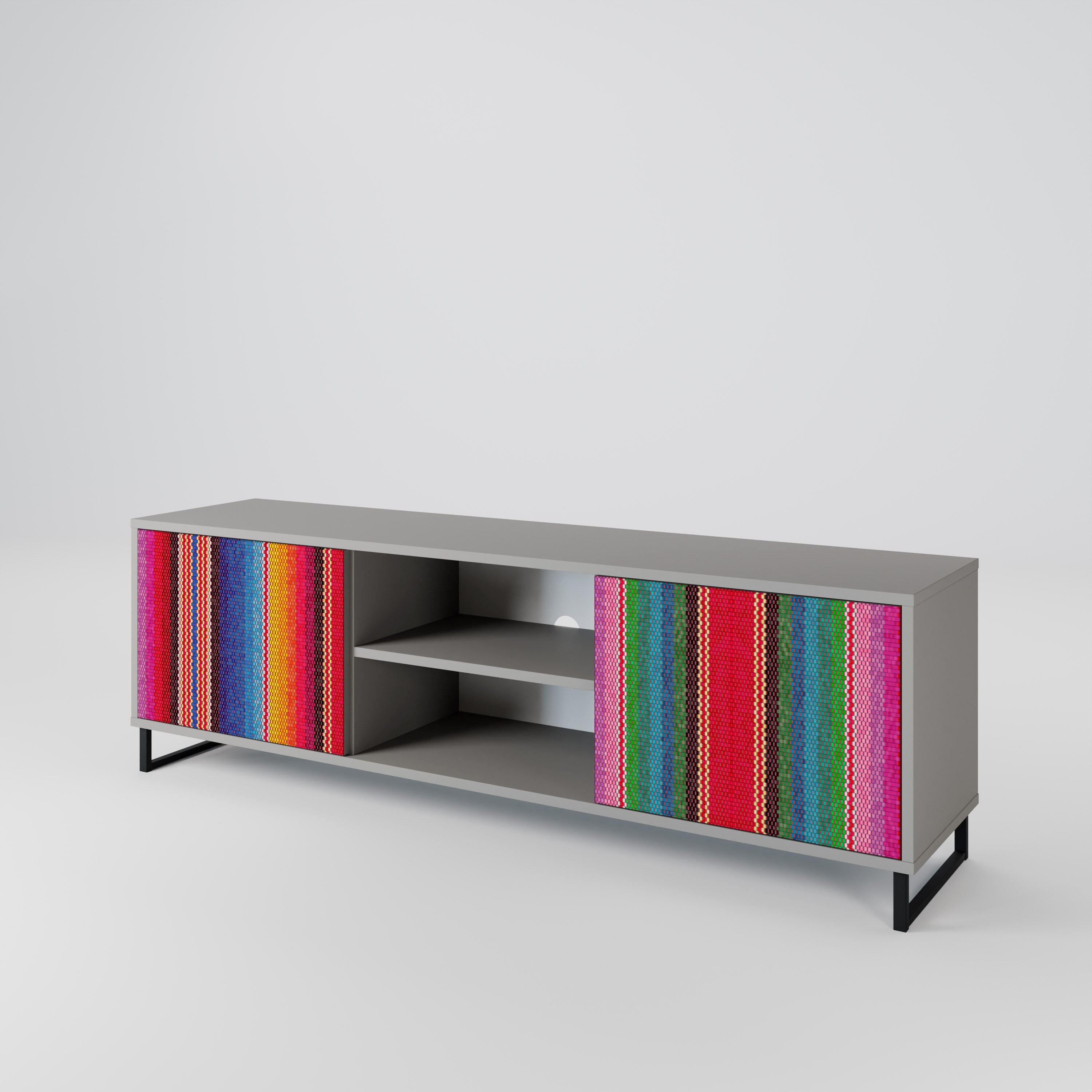 ETHNIC MEXICAN 2-Door TV Stand in Grey Finish