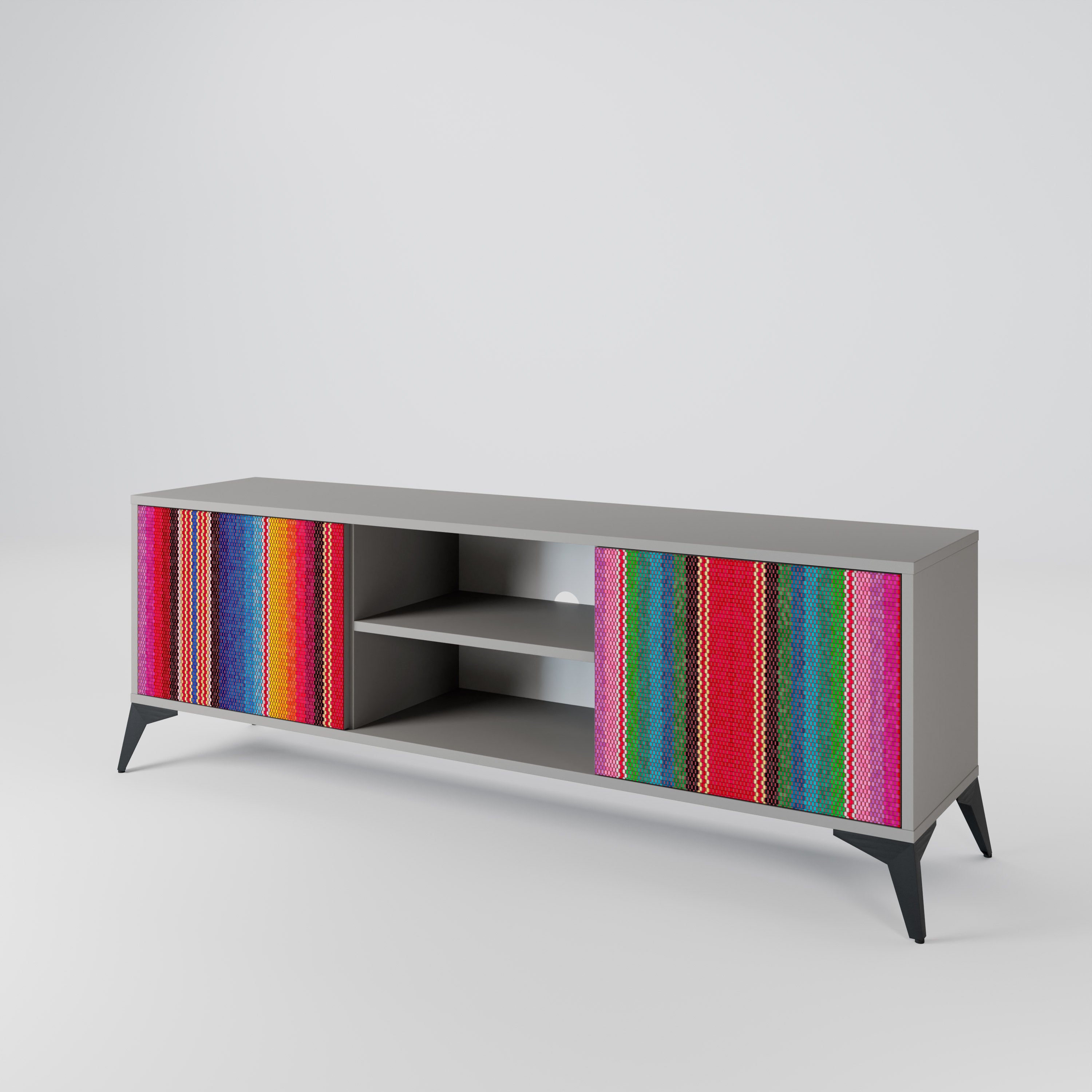 ETHNIC MEXICAN 2-Door TV Stand in Grey Finish