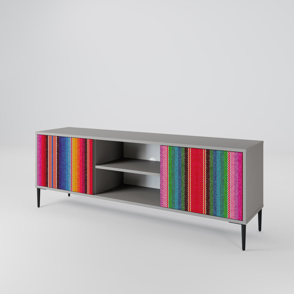 ETHNIC MEXICAN 2-Door TV Stand in Grey Finish