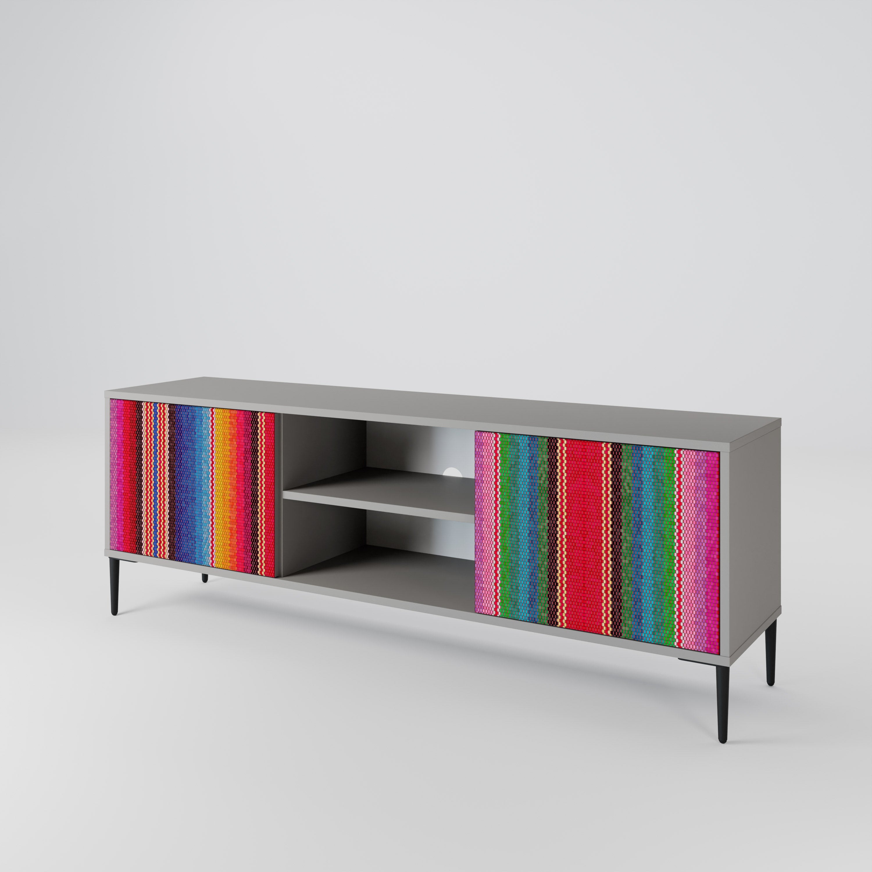 ETHNIC MEXICAN 2-Door TV Stand in Grey Finish