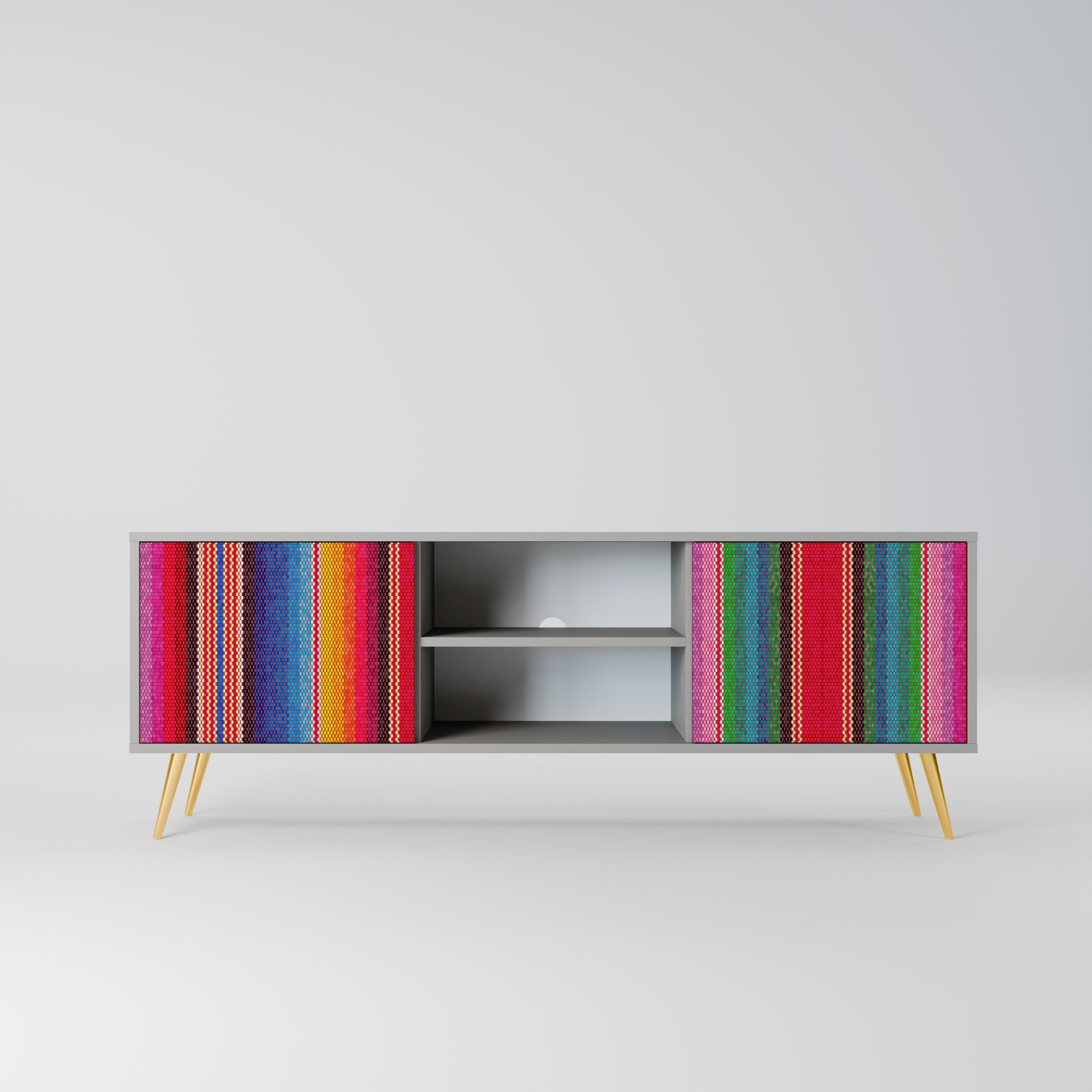 ETHNIC MEXICAN 2-Door TV Stand in Grey Finish