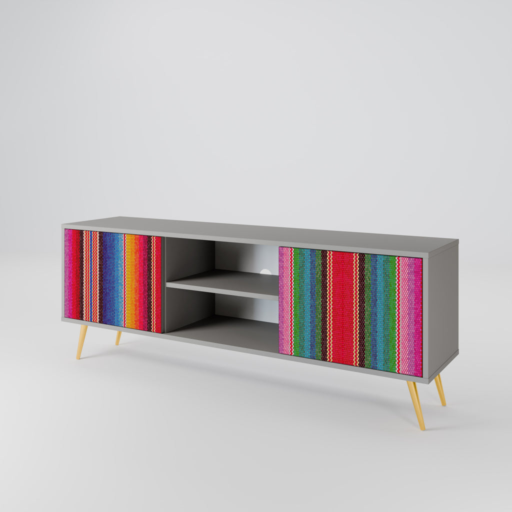 ETHNIC MEXICAN 2-Door TV Stand in Grey Finish