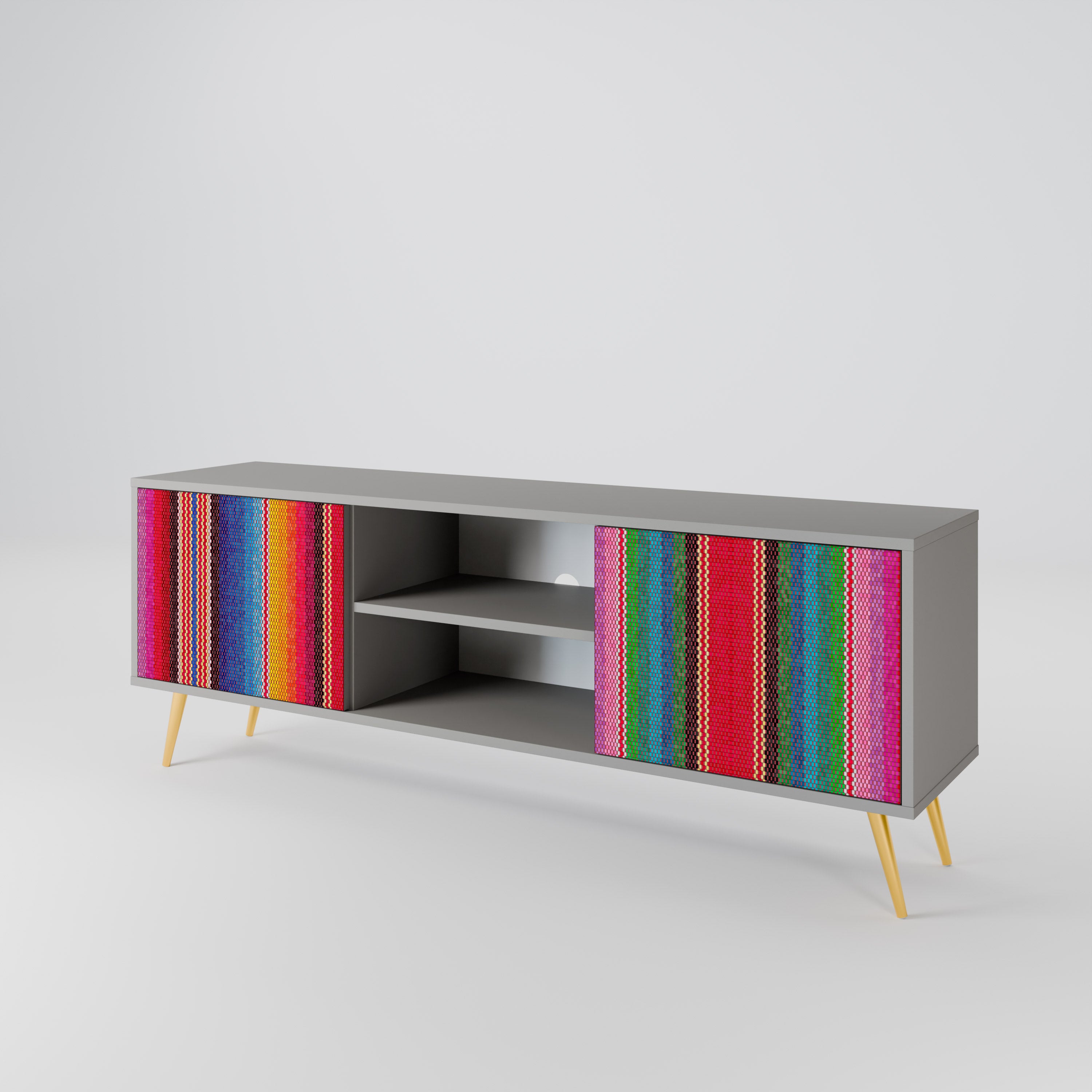 ETHNIC MEXICAN 2-Door TV Stand in Grey Finish