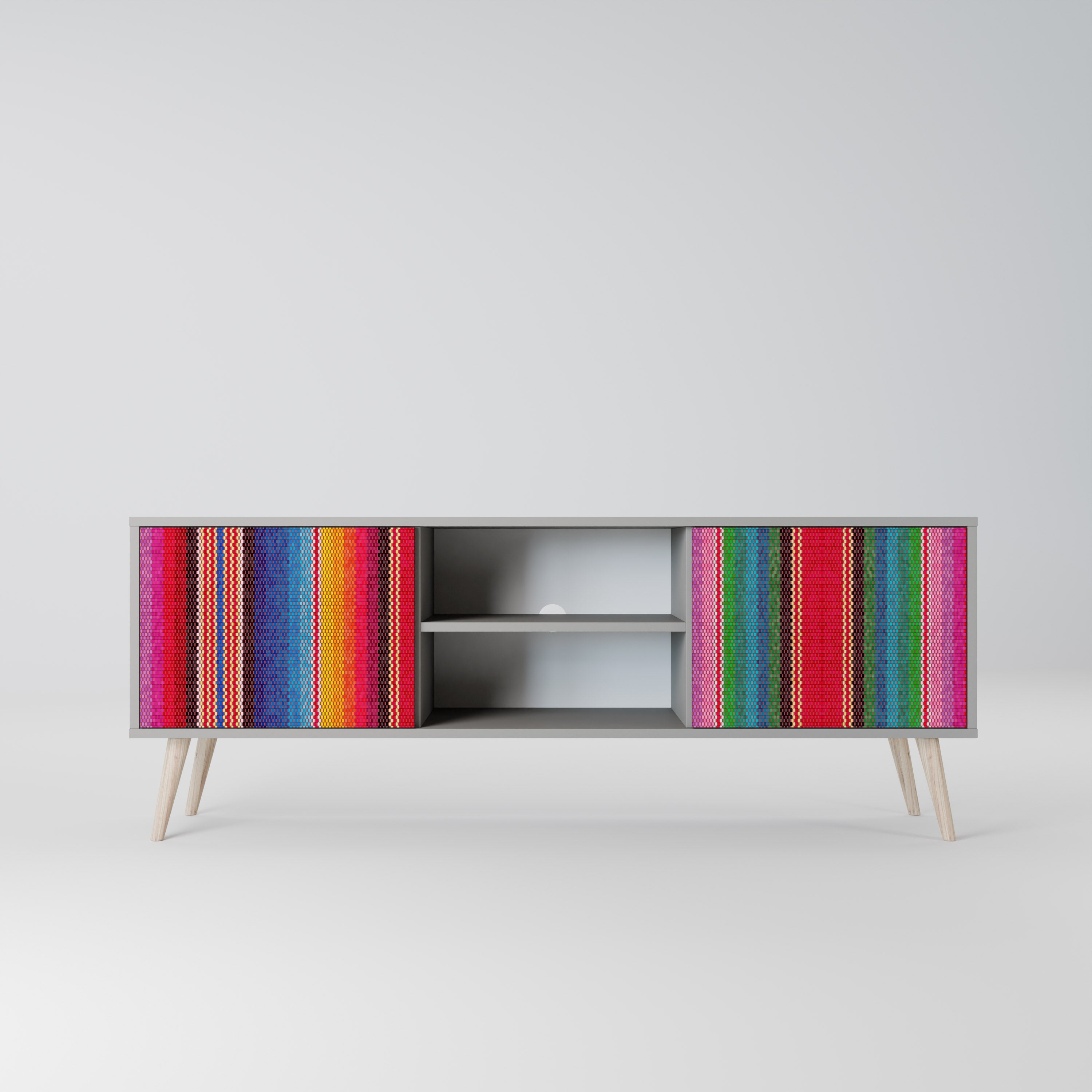 ETHNIC MEXICAN 2-Door TV Stand in Grey Finish