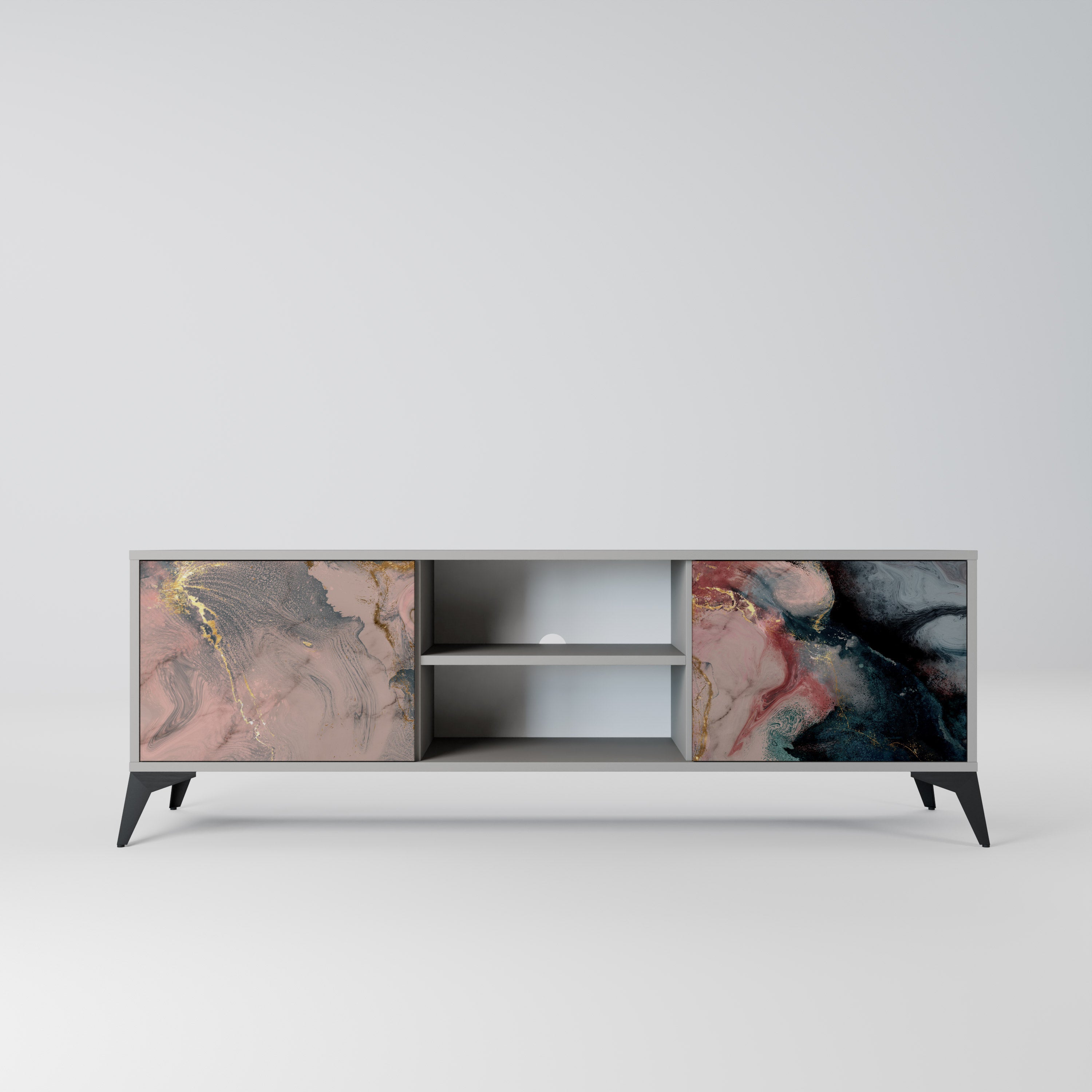 GILDED SWIRLS 2-Door TV Stand in Grey Finish