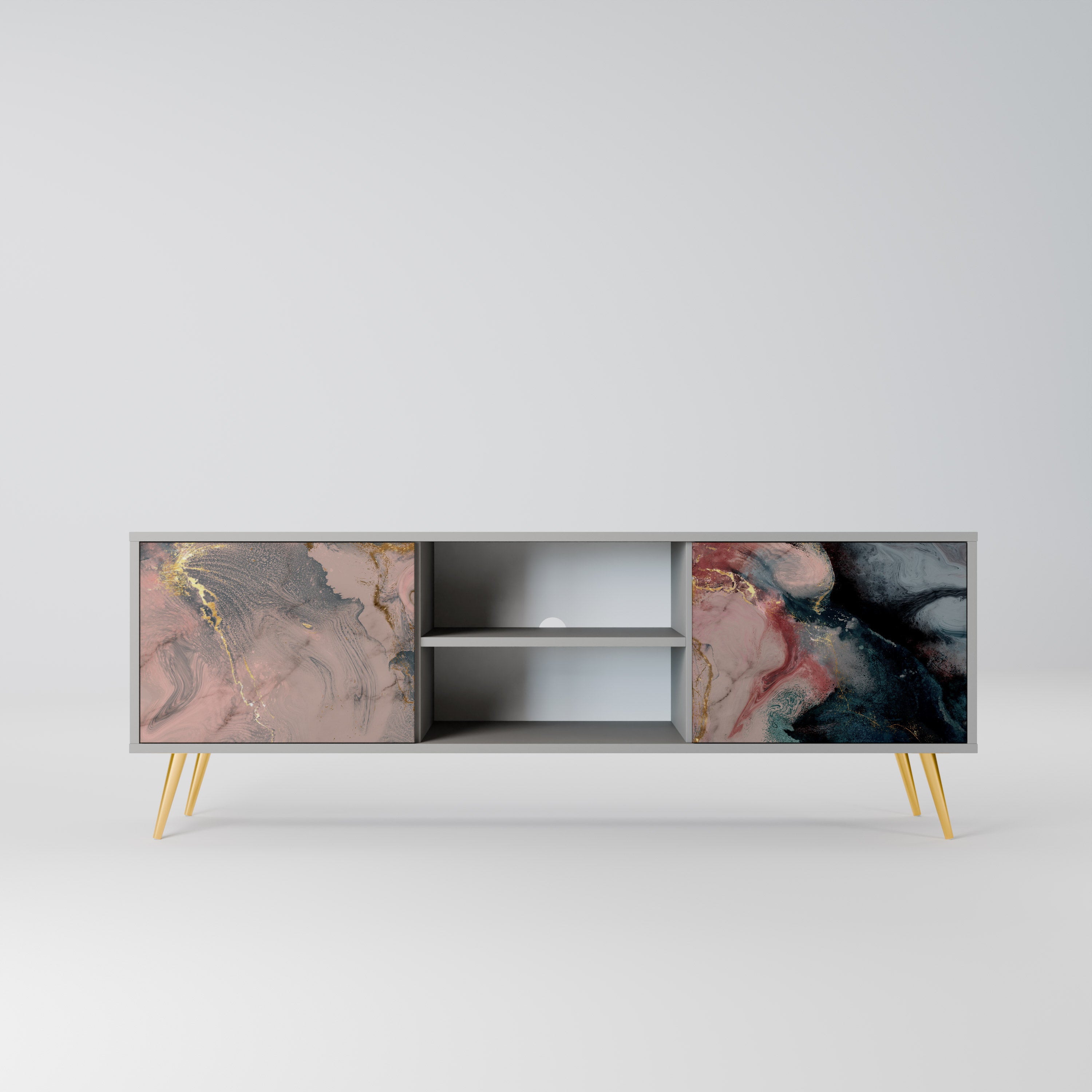 GILDED SWIRLS 2-Door TV Stand in Grey Finish