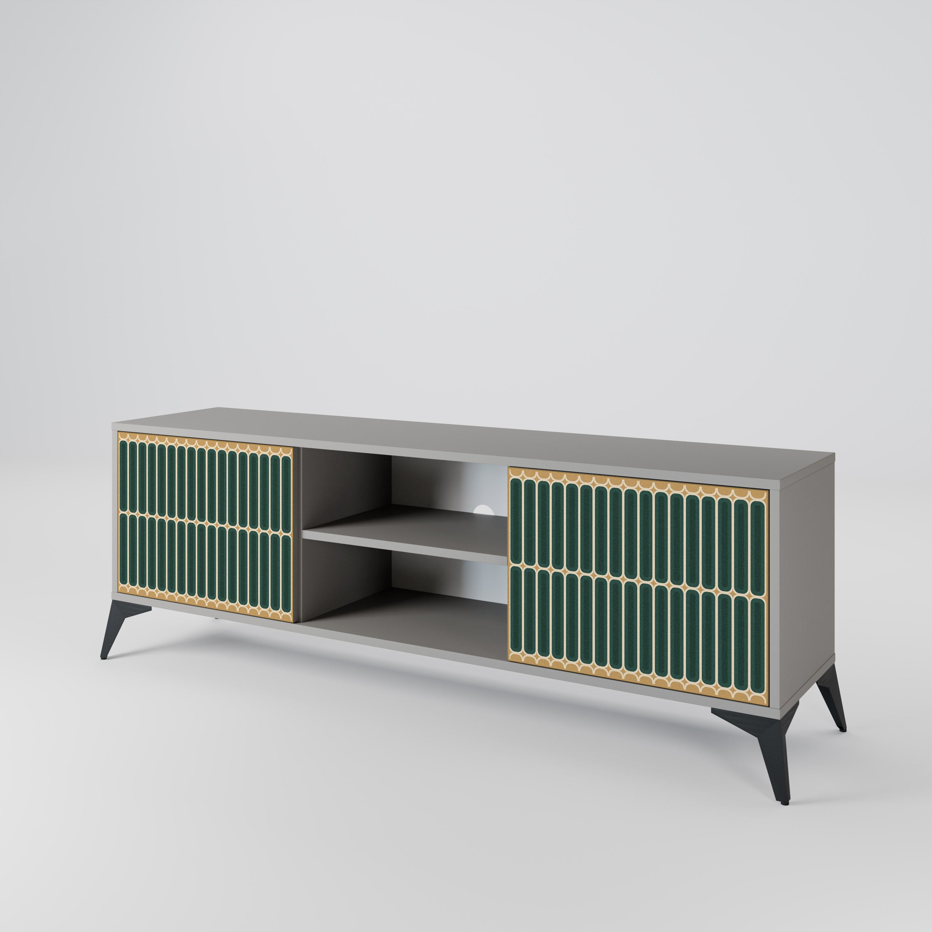 ILUSION GATE 2-Door TV Stand in Grey Finish
