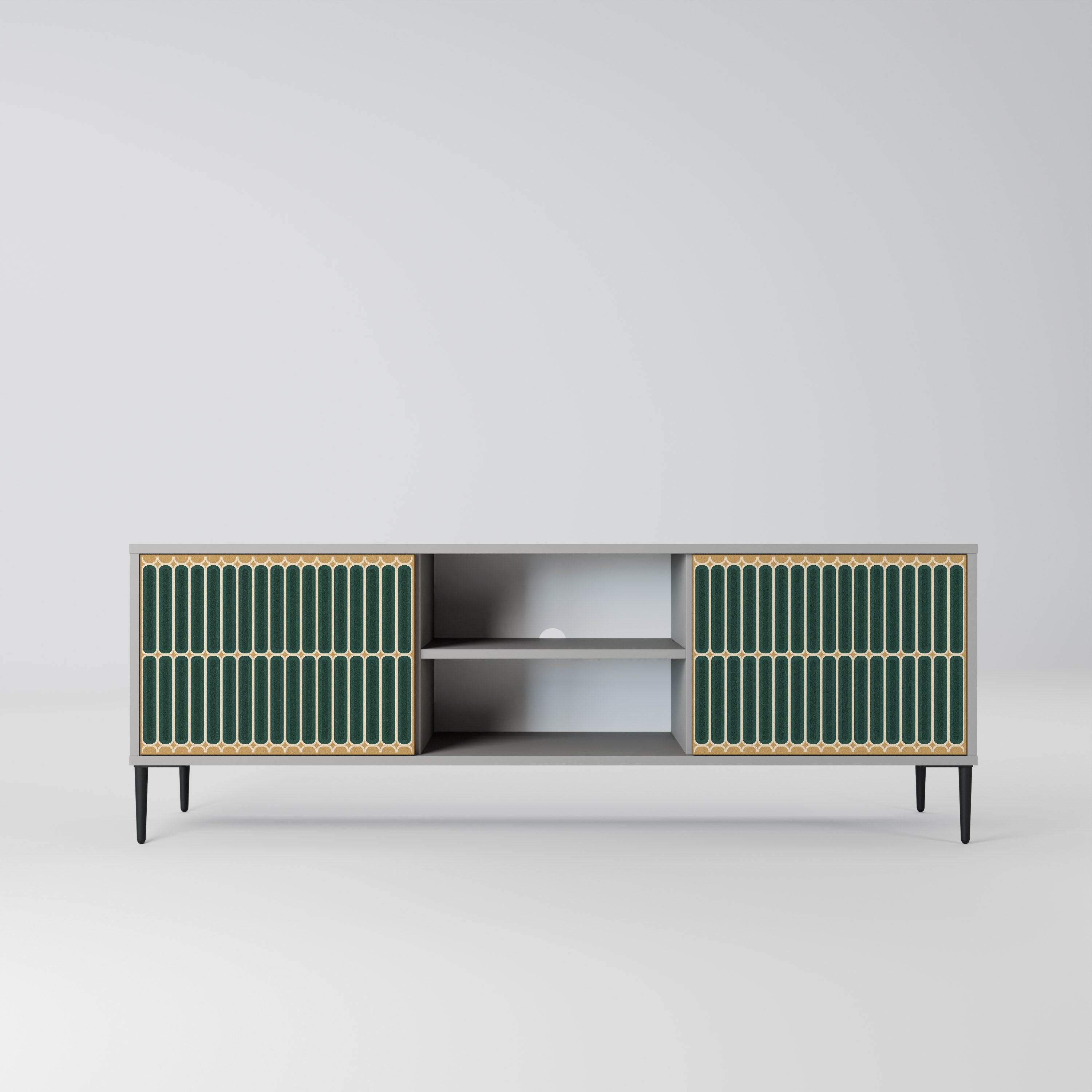 ILUSION GATE 2-Door TV Stand in Grey Finish