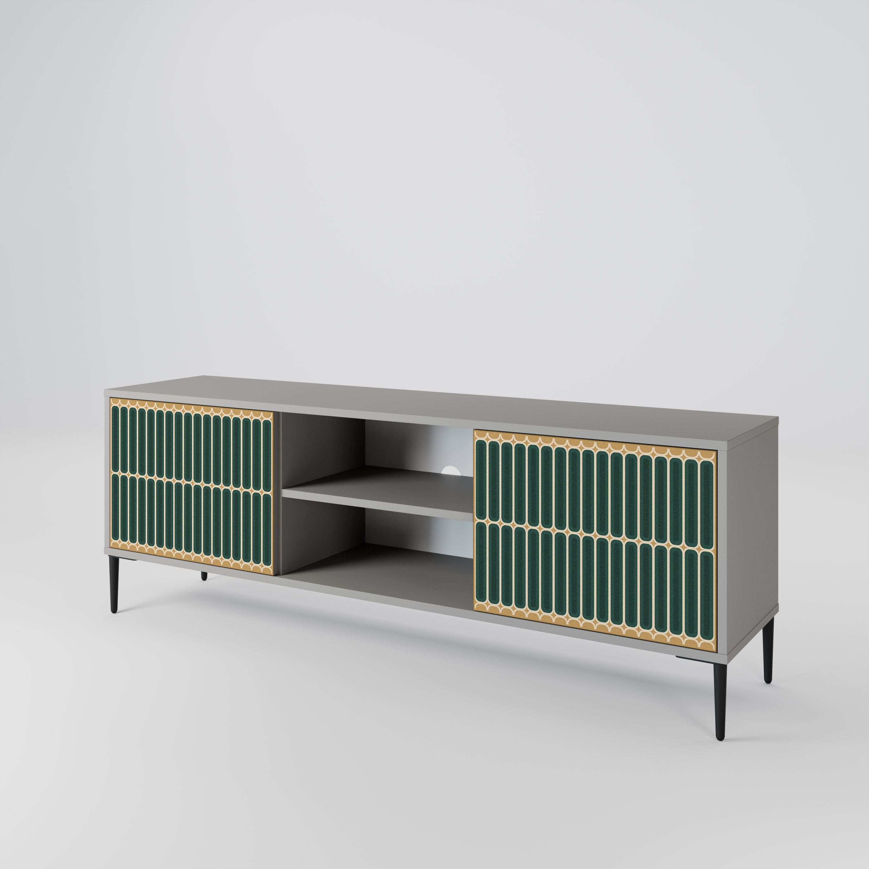 ILUSION GATE 2-Door TV Stand in Grey Finish