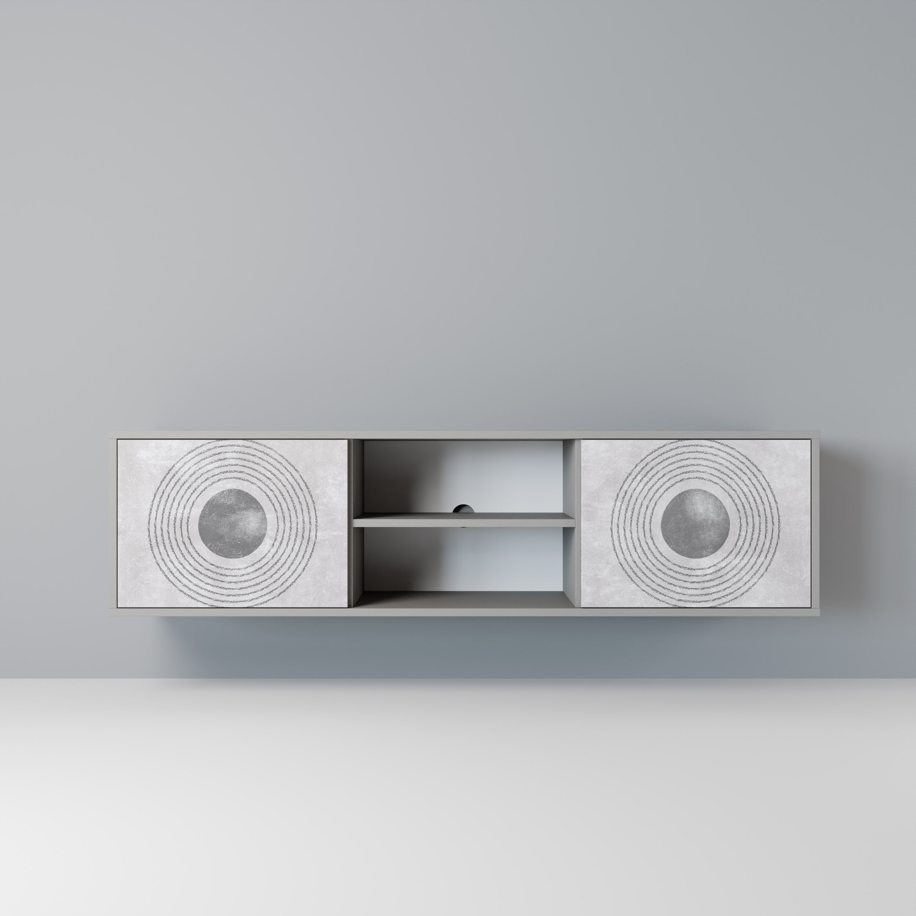 SOLID CIRCLES 2-Door TV Stand in Grey Finish