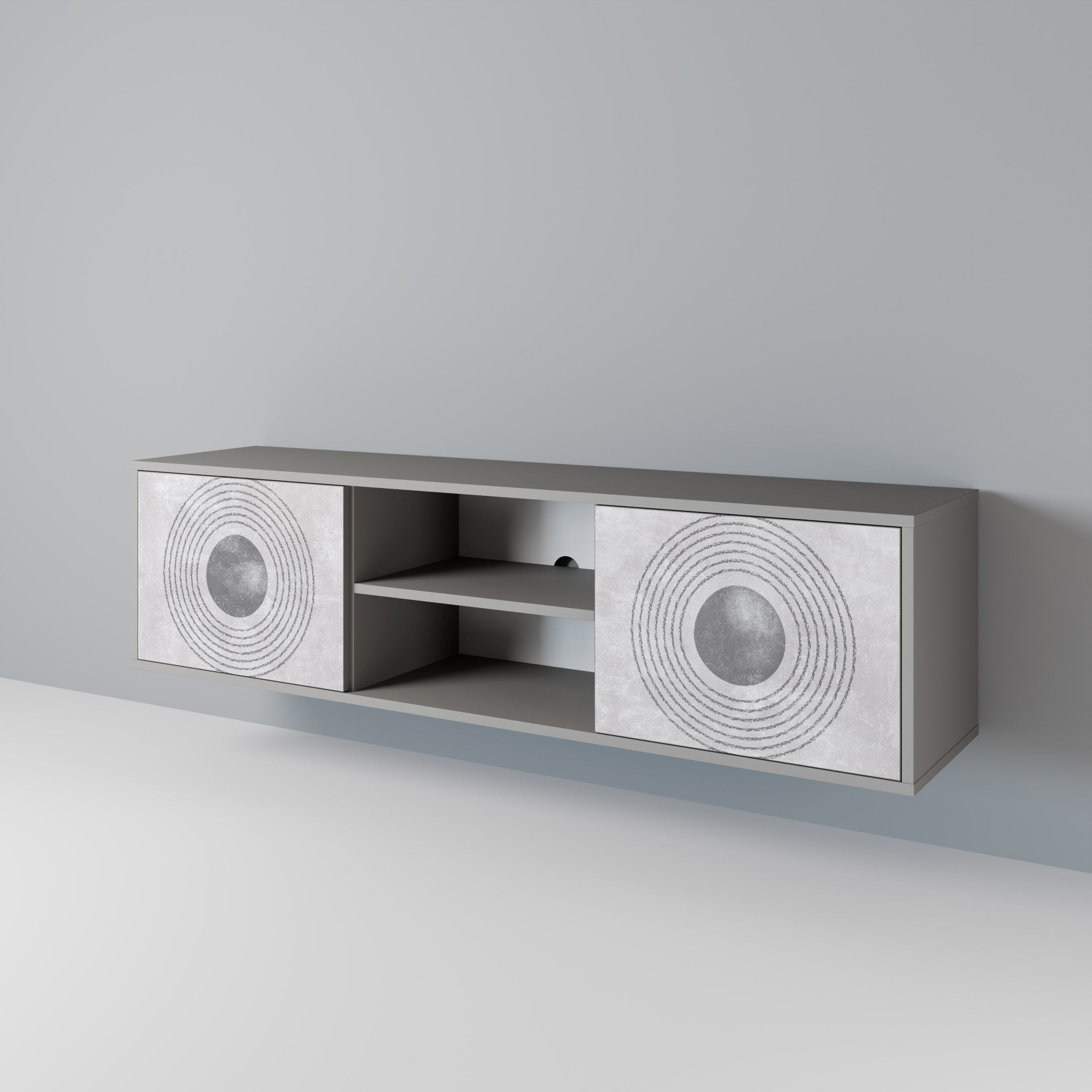 SOLID CIRCLES 2-Door TV Stand in Grey Finish
