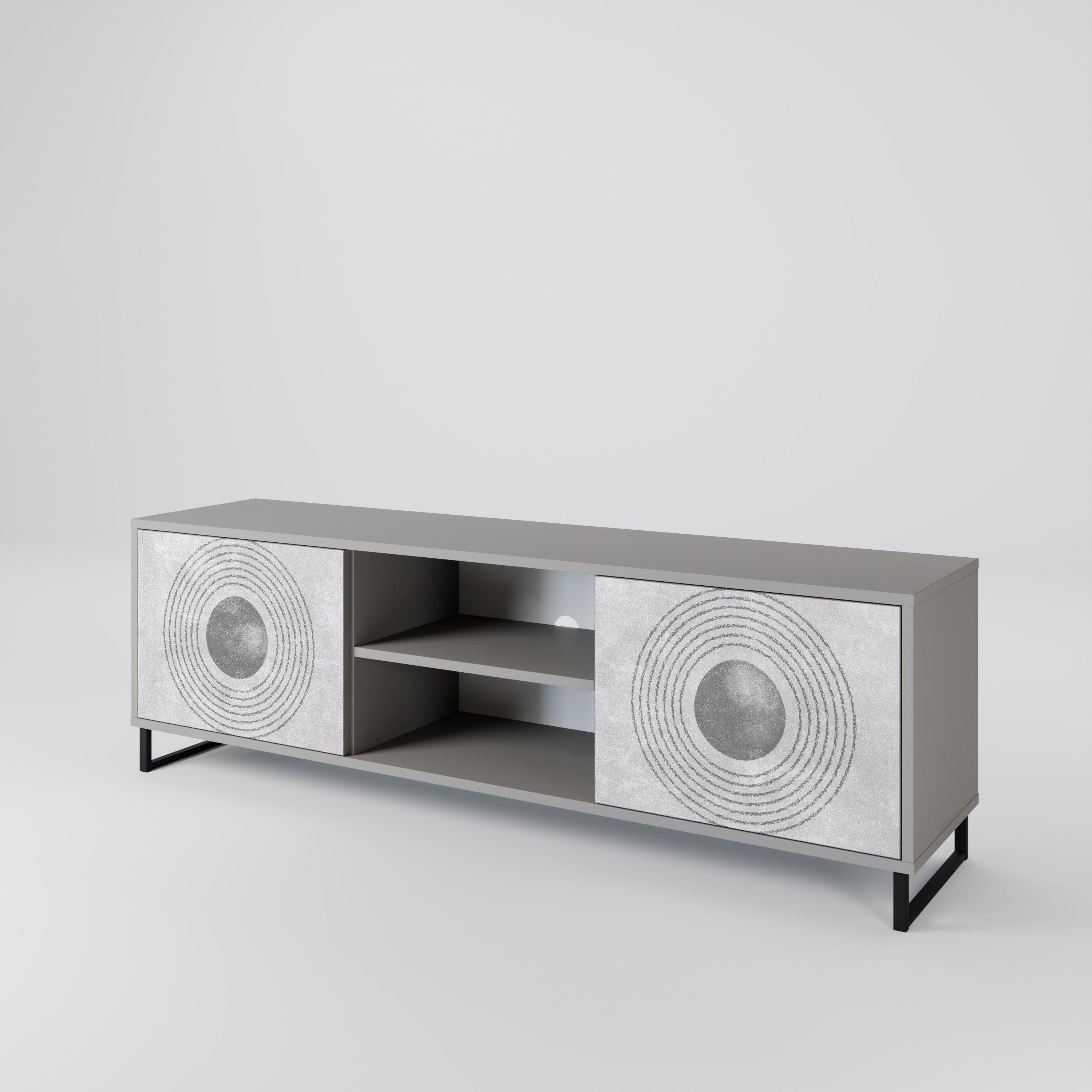 SOLID CIRCLES 2-Door TV Stand in Grey Finish