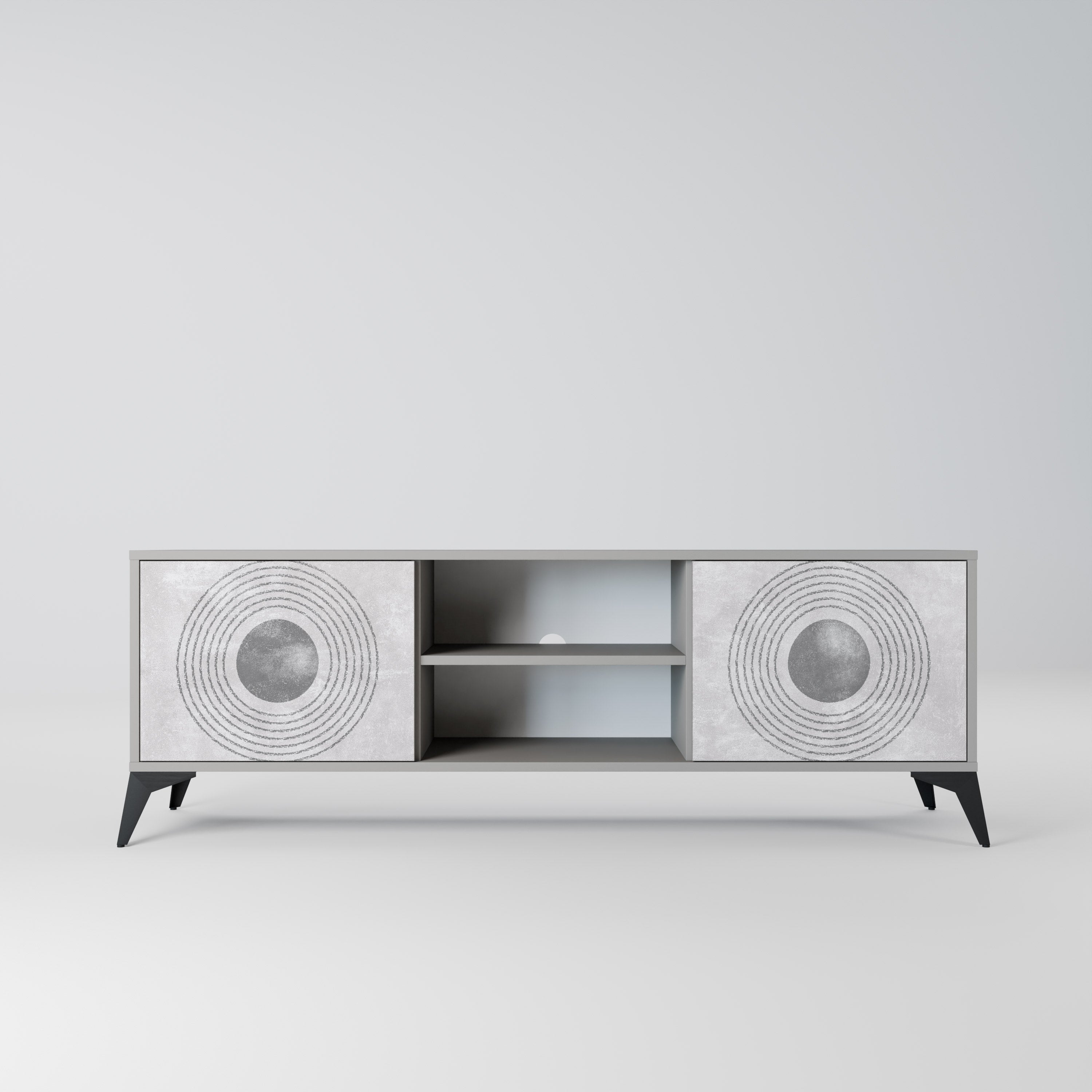 SOLID CIRCLES 2-Door TV Stand in Grey Finish