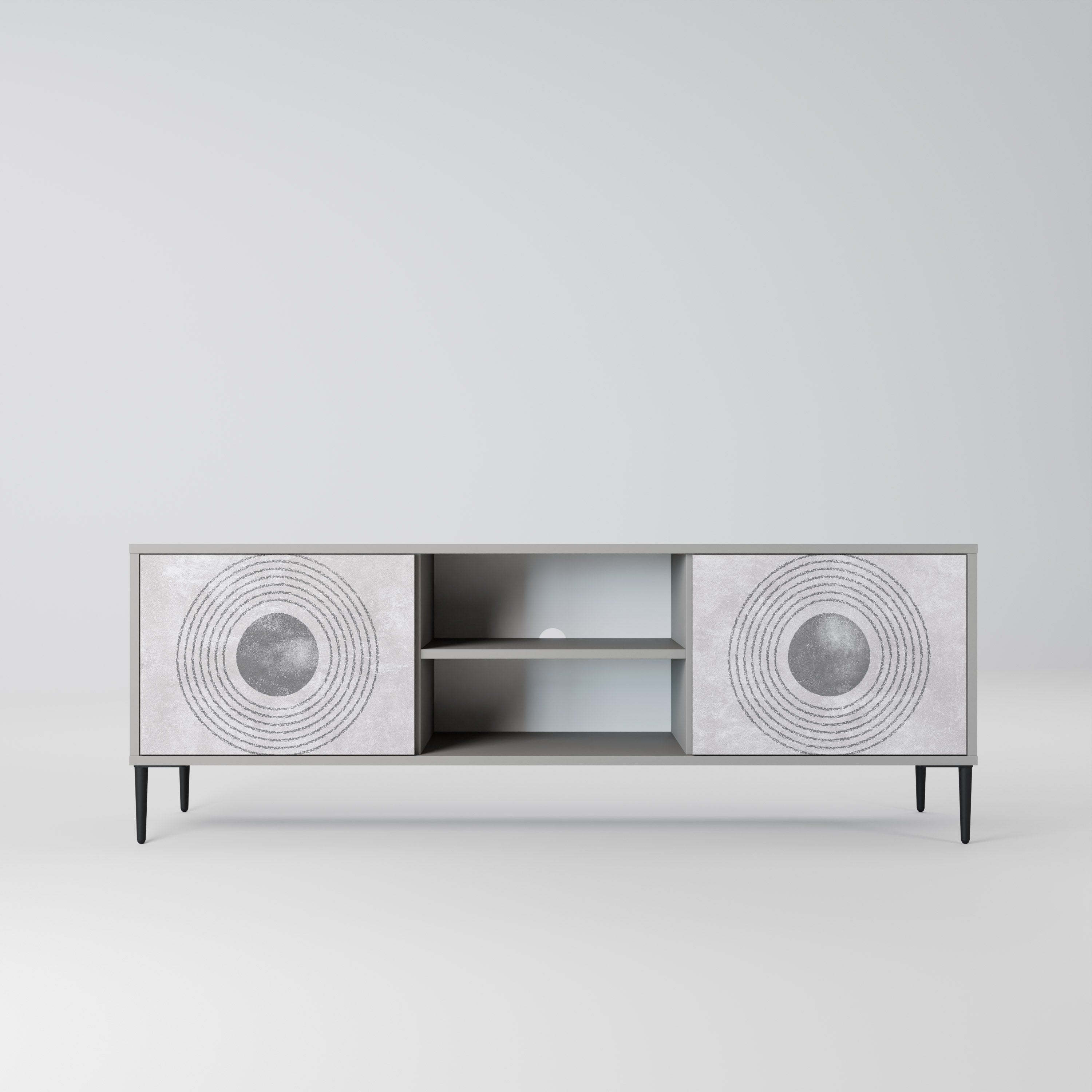 SOLID CIRCLES 2-Door TV Stand in Grey Finish
