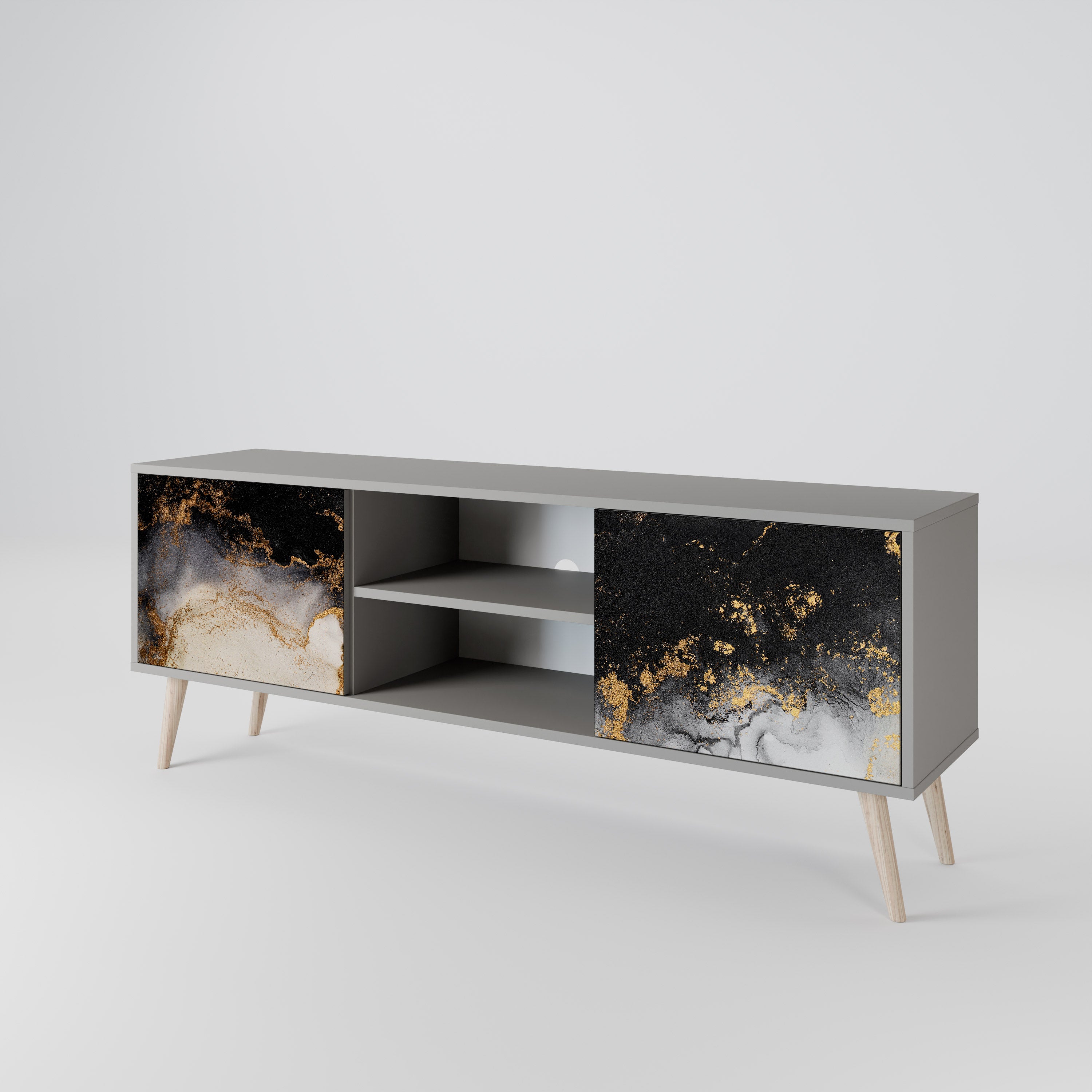 MARBLE OF TOMMORROW 2-Door TV Stand in Grey Finish