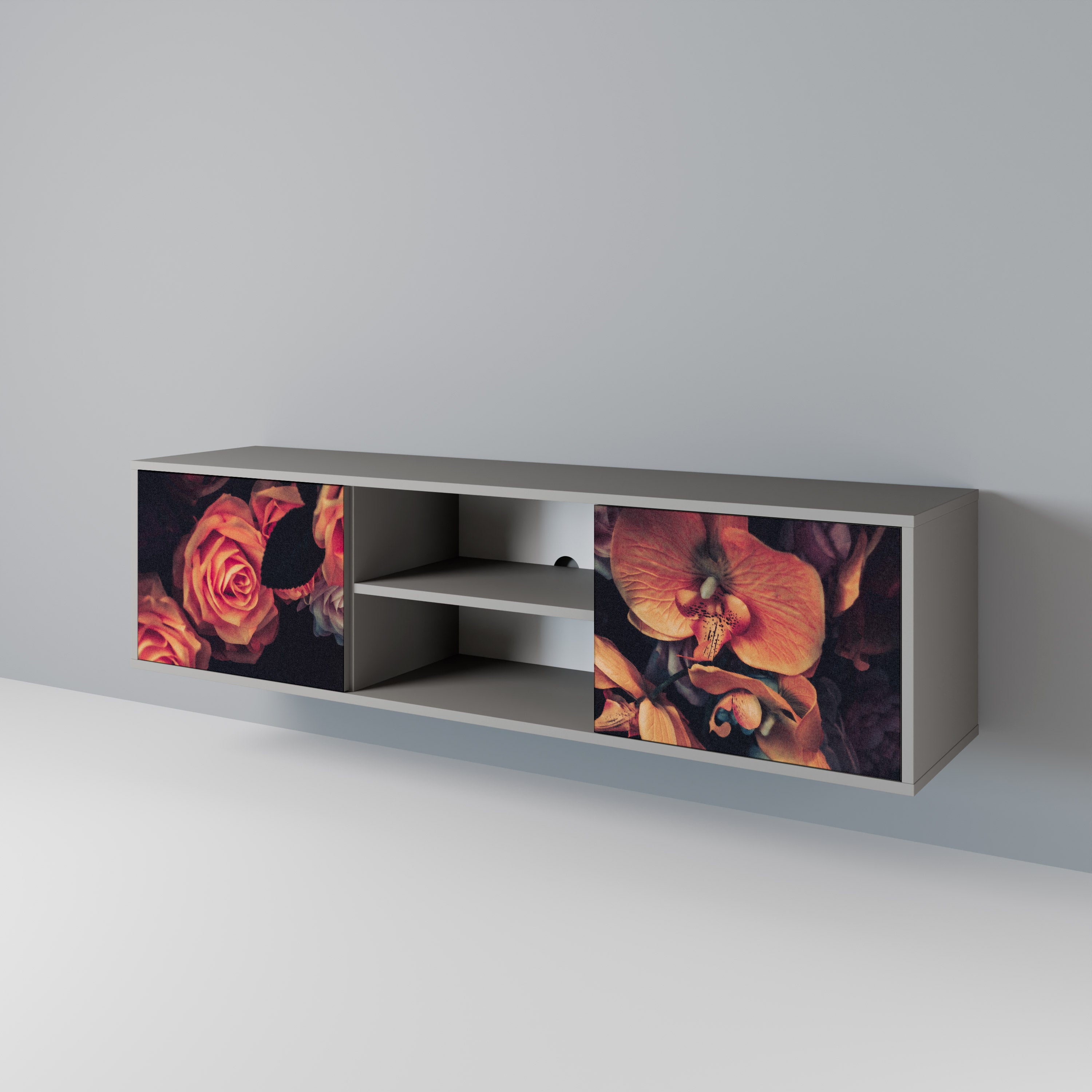 NEVERENDING BLOOM 2-Door TV Stand in Grey Finish