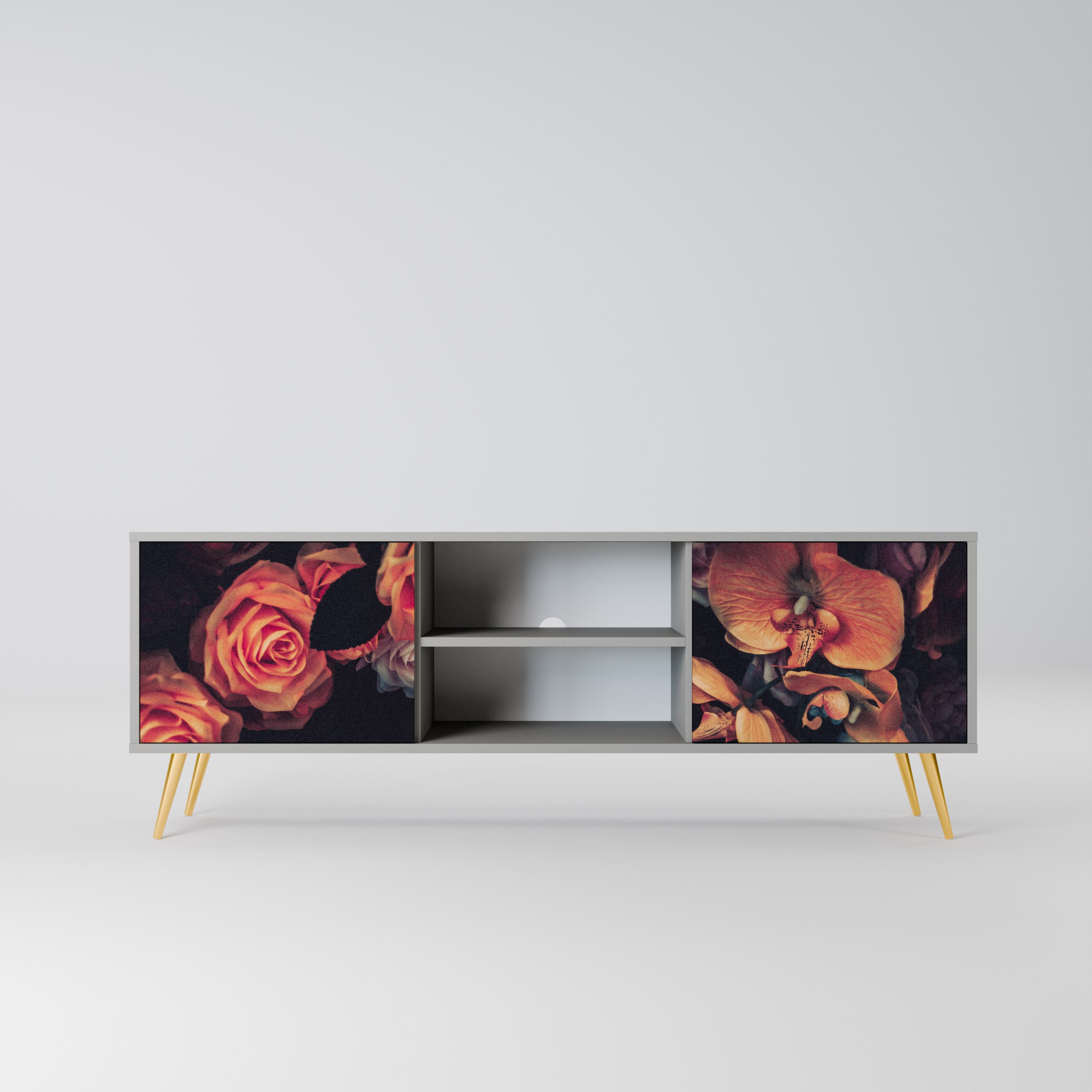 NEVERENDING BLOOM 2-Door TV Stand in Grey Finish