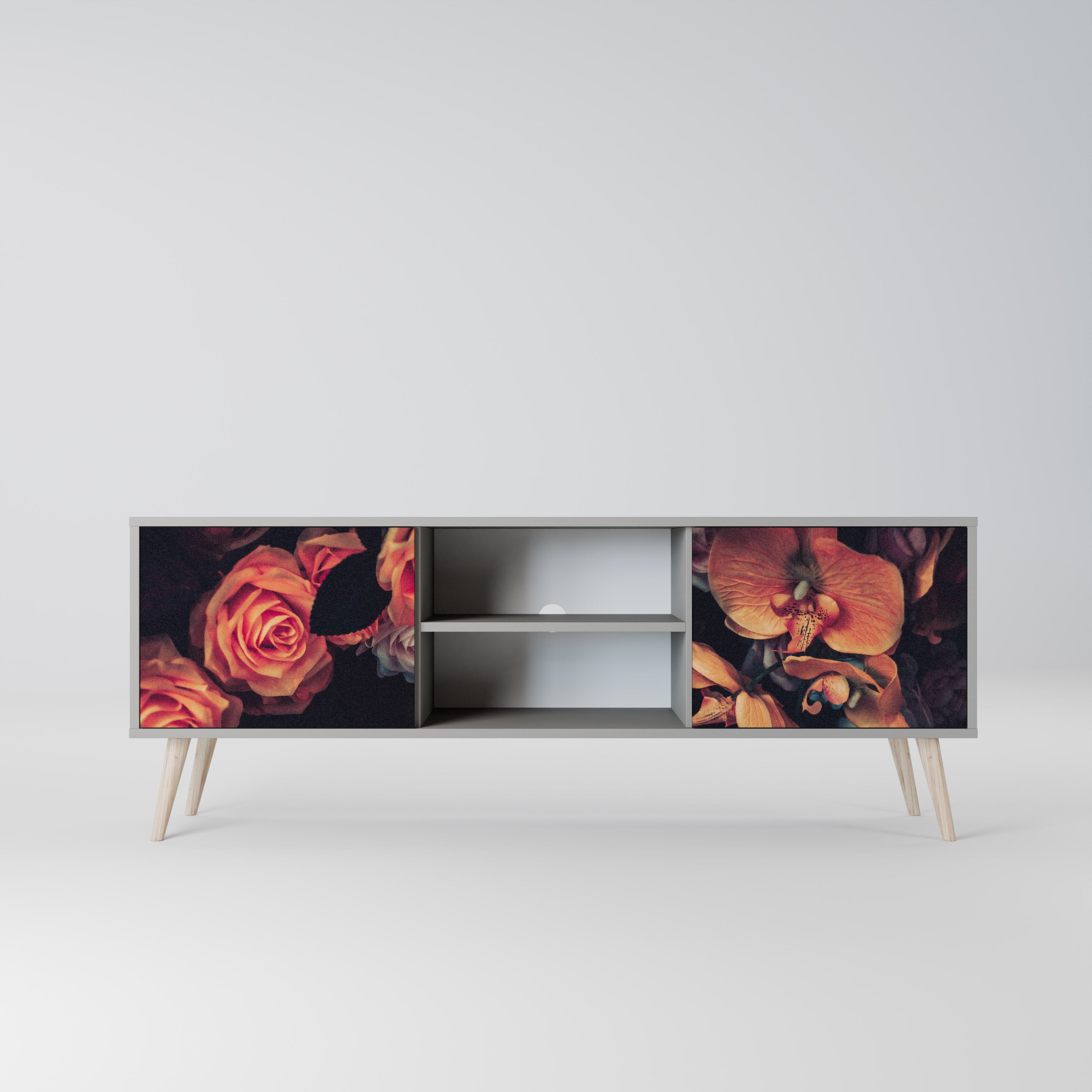 NEVERENDING BLOOM 2-Door TV Stand in Grey Finish