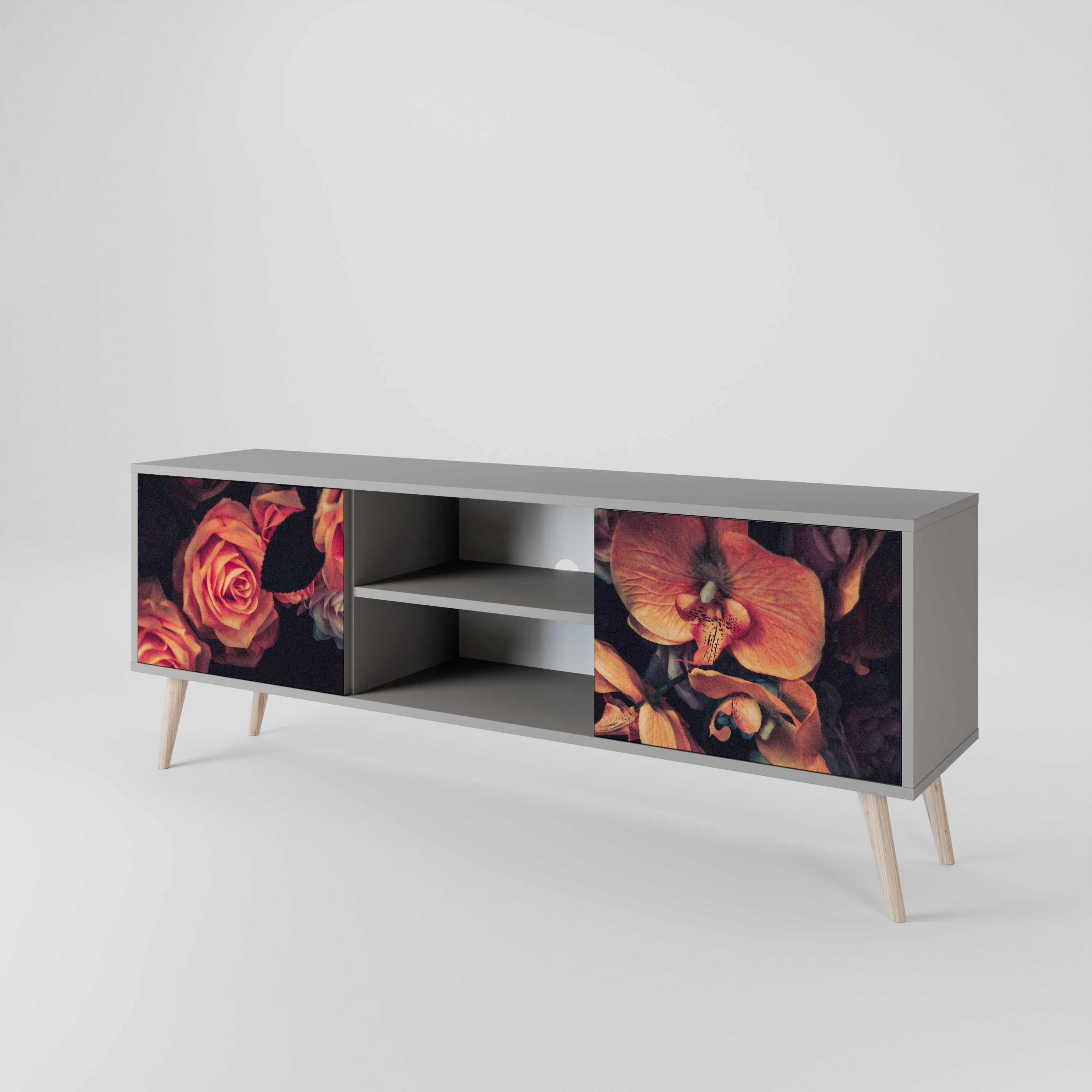 NEVERENDING BLOOM 2-Door TV Stand in Grey Finish