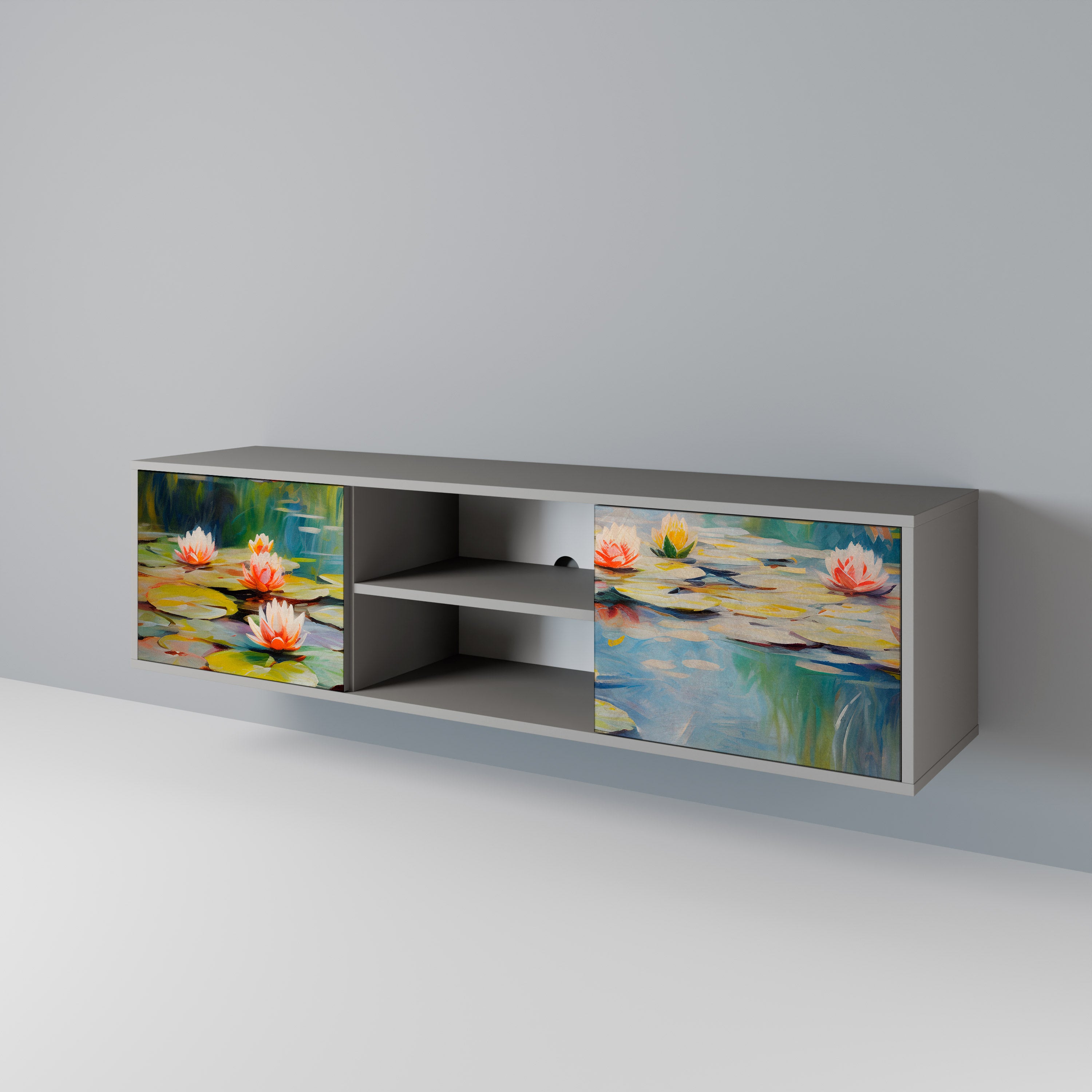 BLOOMING WATERS 2-Door TV Stand in Grey Finish
